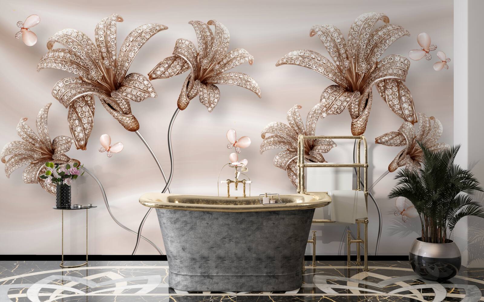 Fototapeta elegantné kvety ľalie na hodvábnom plátne