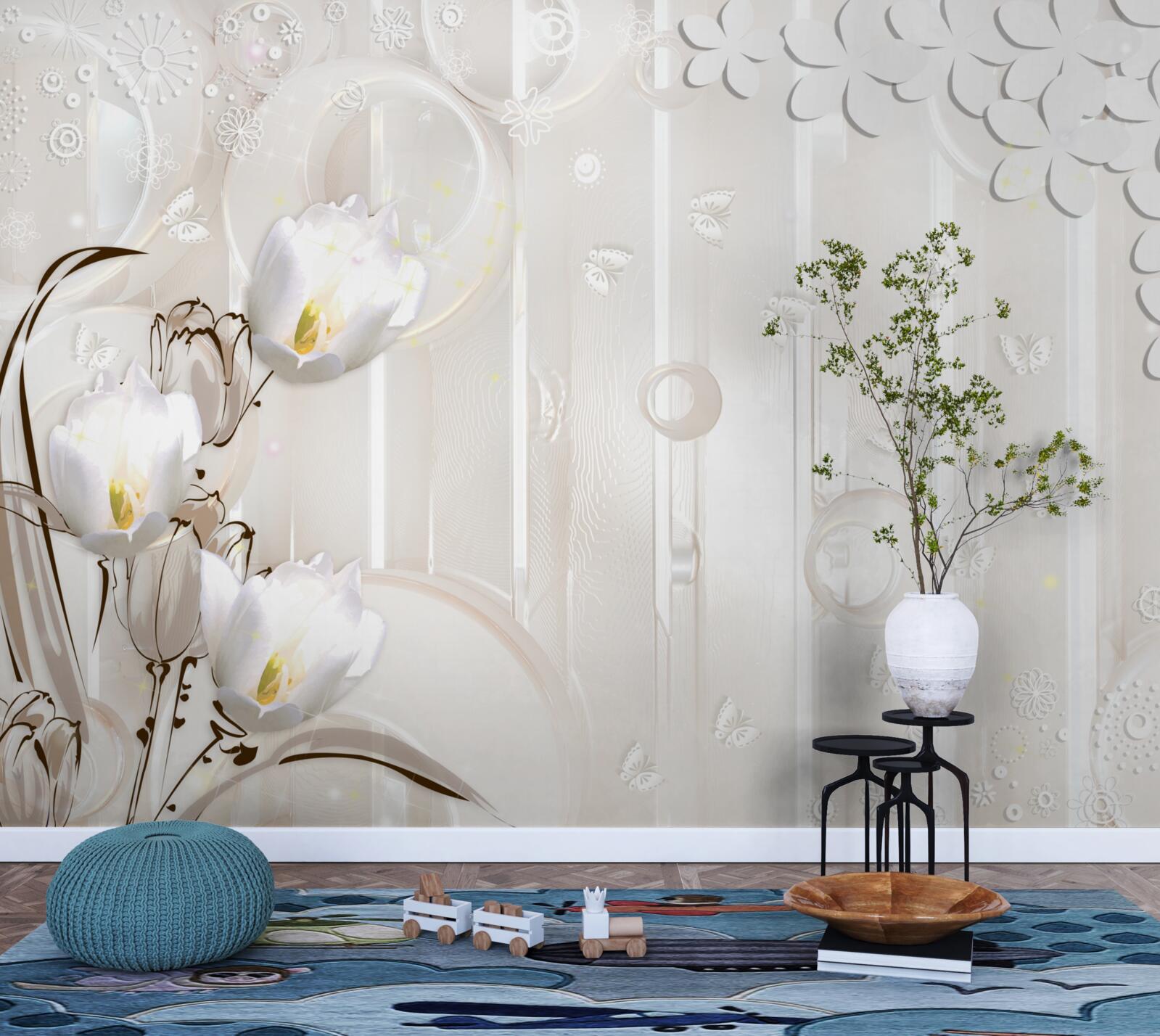 Fototapeta nádherné snehovo biele tulipány a kvapôčky vlhkosti