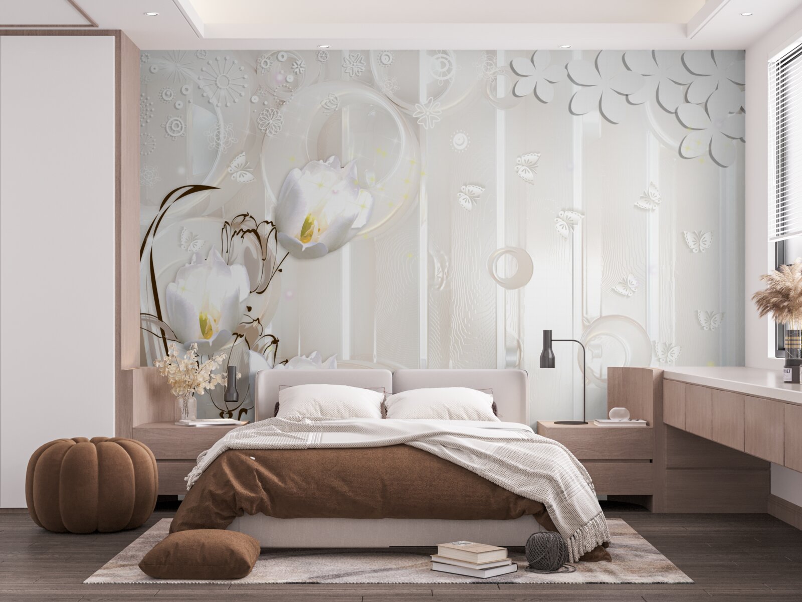 Fototapeta nádherné snehovo biele tulipány a kvapôčky vlhkosti