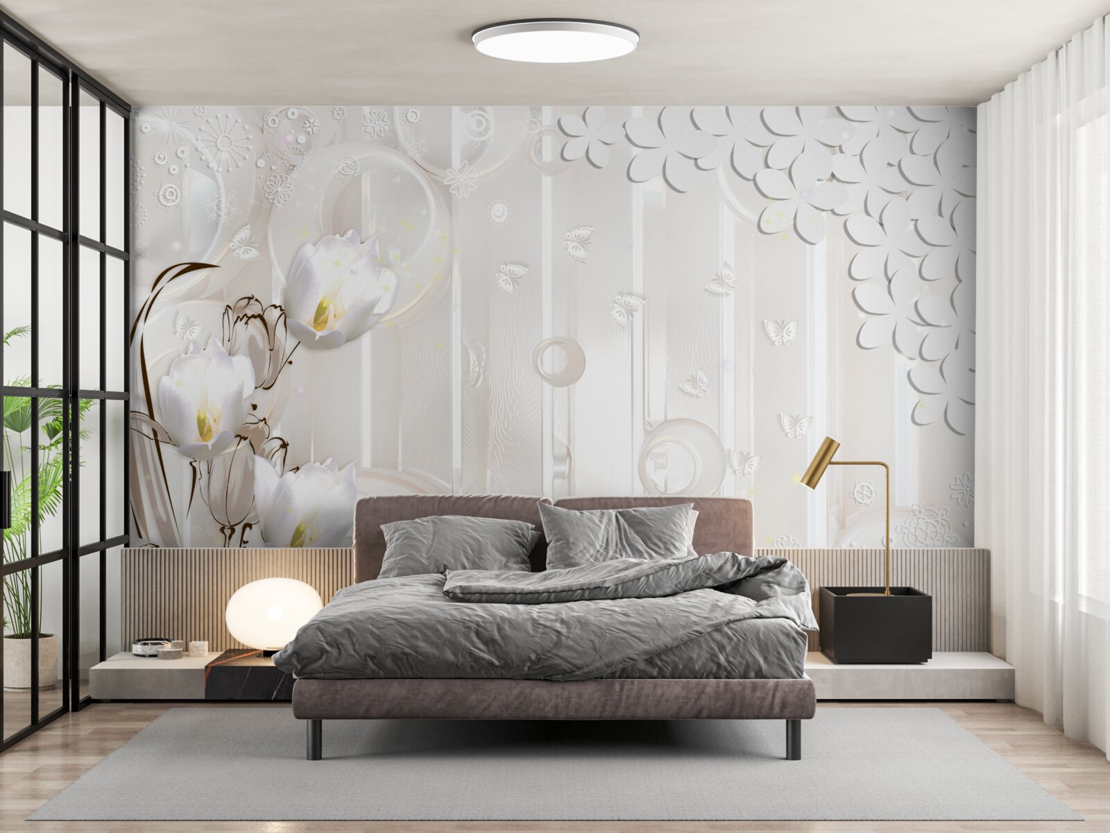 Fototapeta nádherné snehovo biele tulipány a kvapôčky vlhkosti