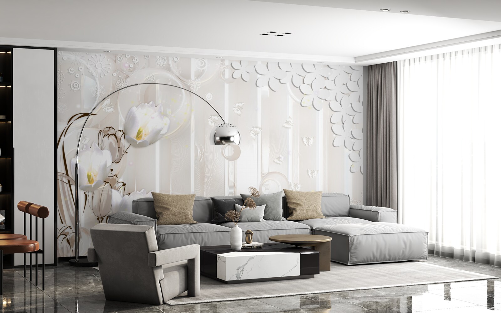 Fototapeta nádherné snehovo biele tulipány a kvapôčky vlhkosti