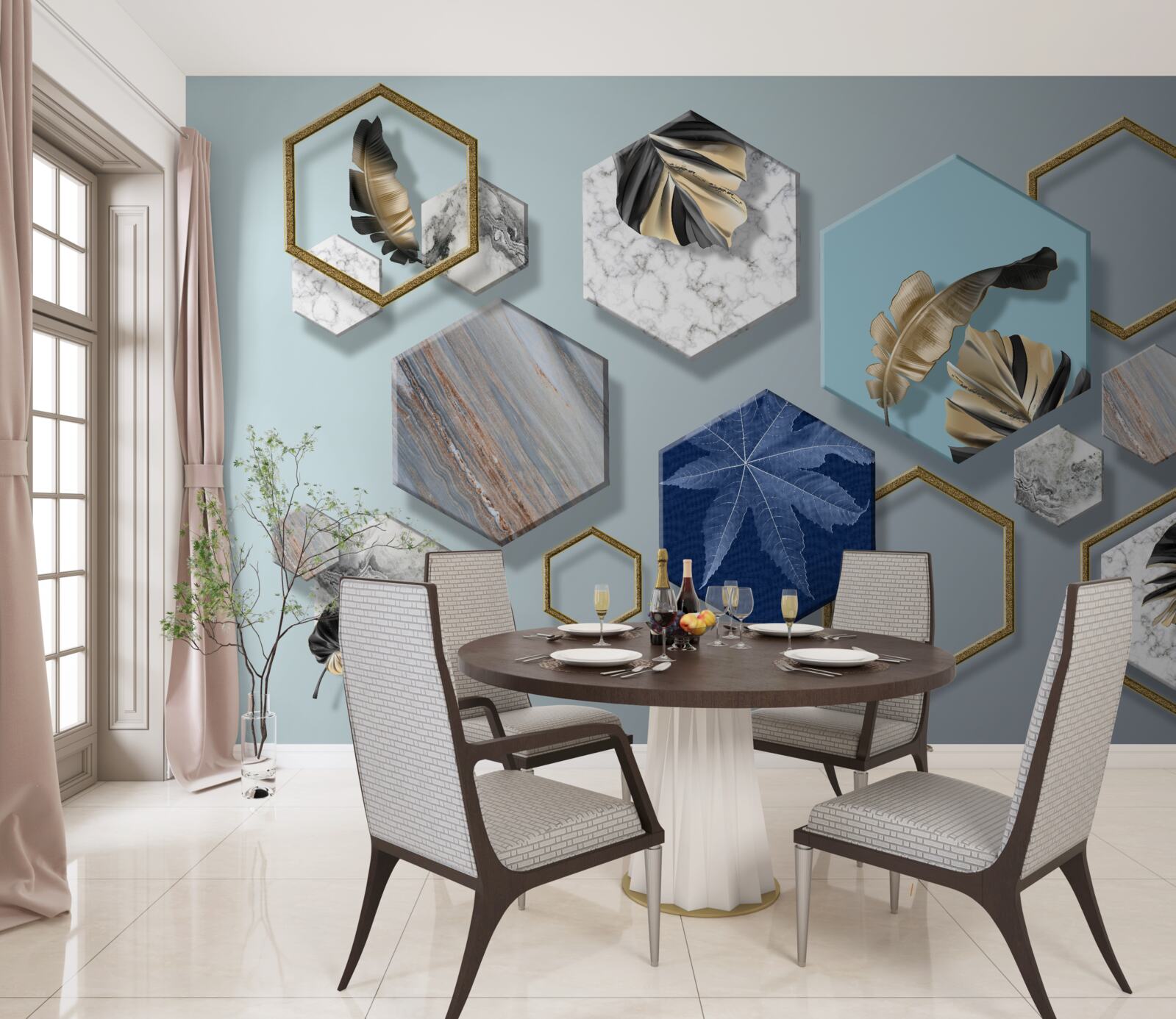 Fototapeta šesťuholníky s rôznym obsahom