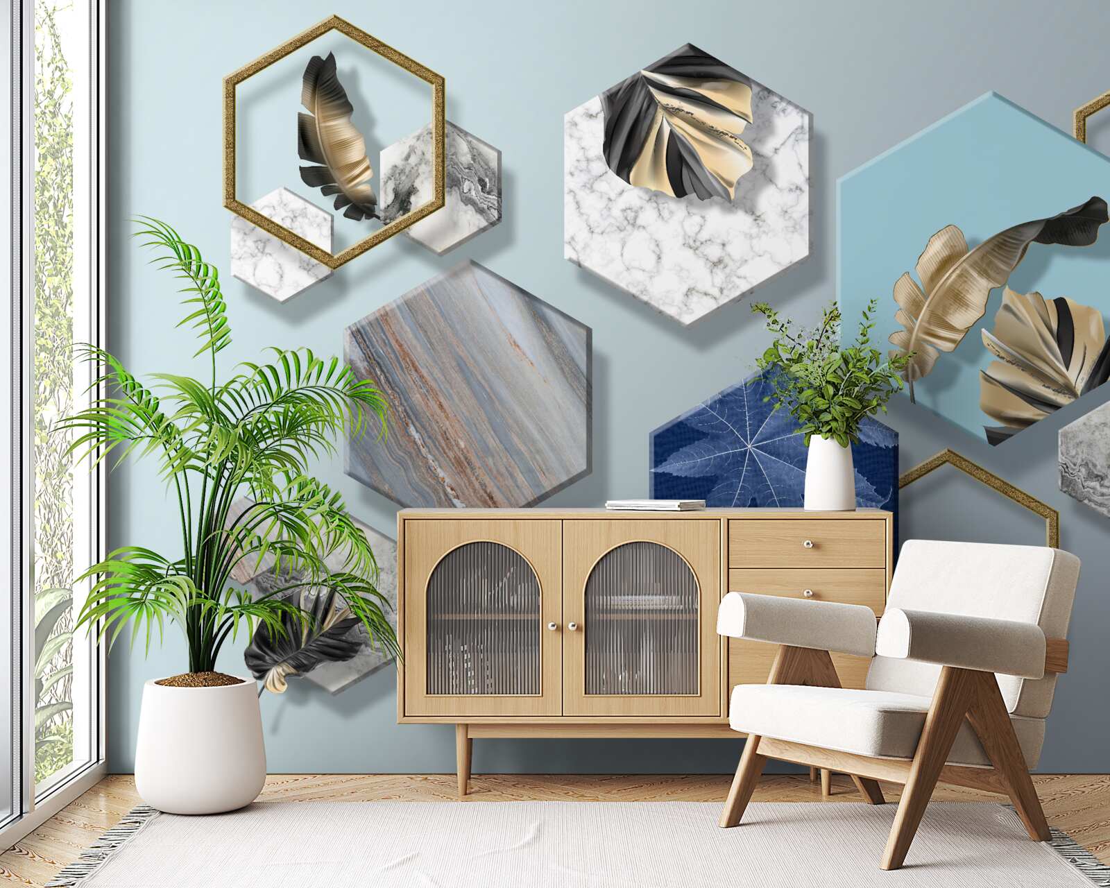 Fototapeta šesťuholníky s rôznym obsahom