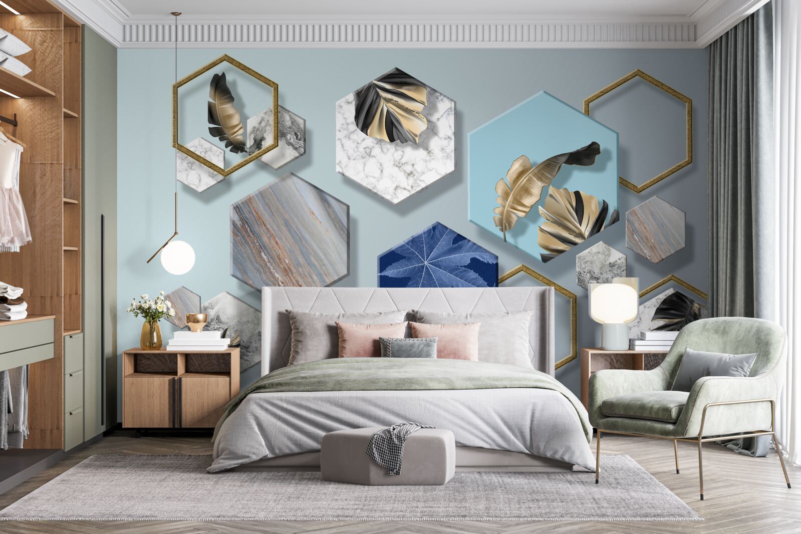 Fototapeta šesťuholníky s rôznym obsahom