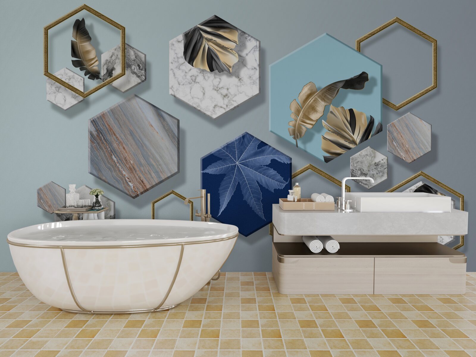 Fototapeta šesťuholníky s rôznym obsahom