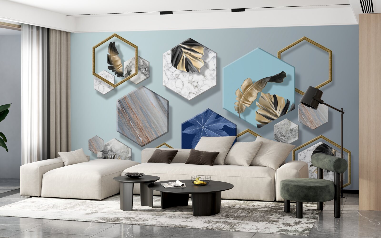 Fototapeta šesťuholníky s rôznym obsahom