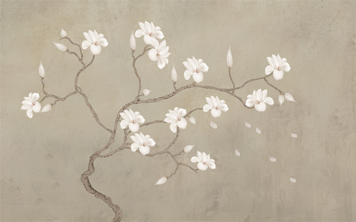 Fototapeta jediný strom s bielymi kvetmi v hmle