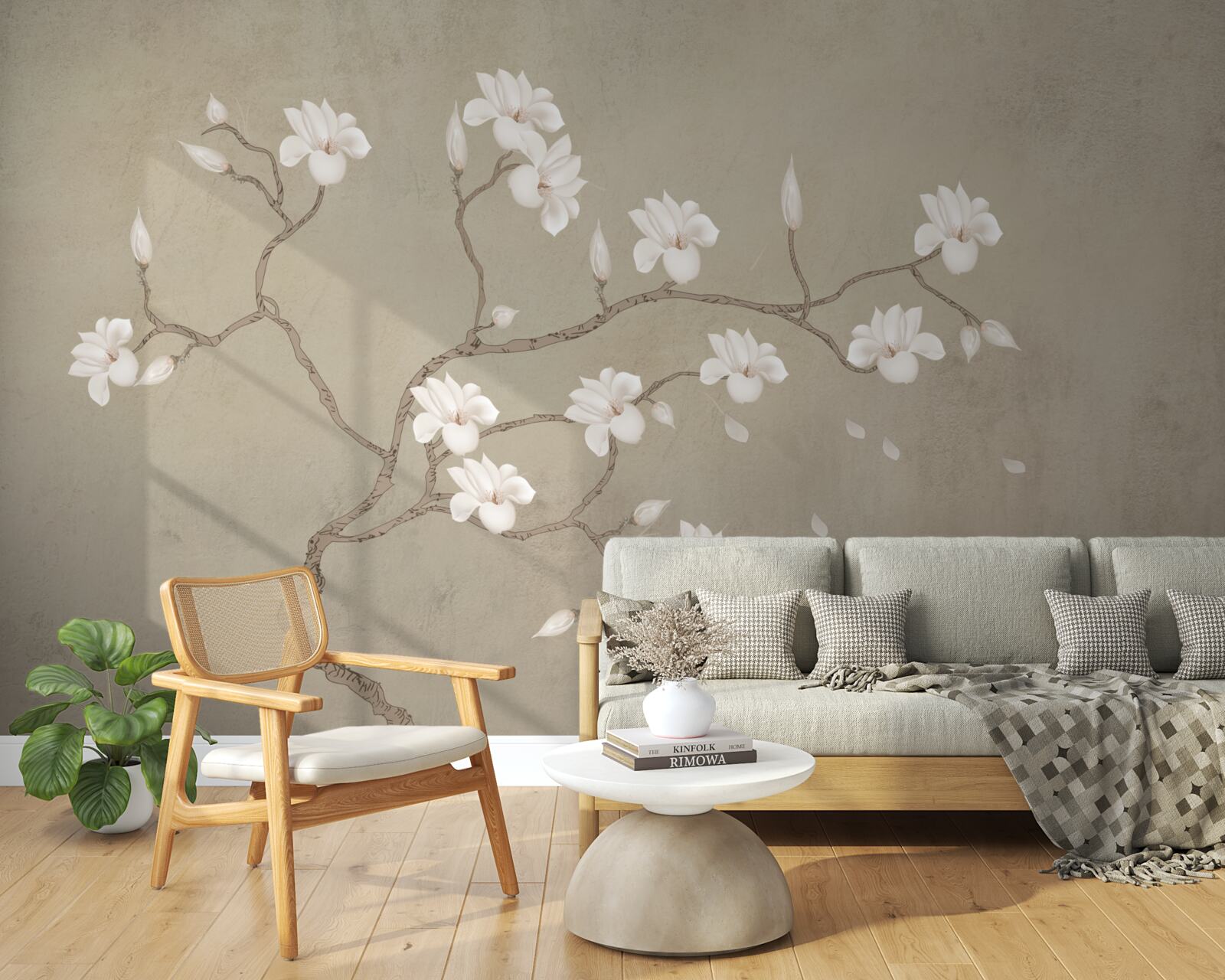 Fototapeta jediný strom s bielymi kvetmi v hmle