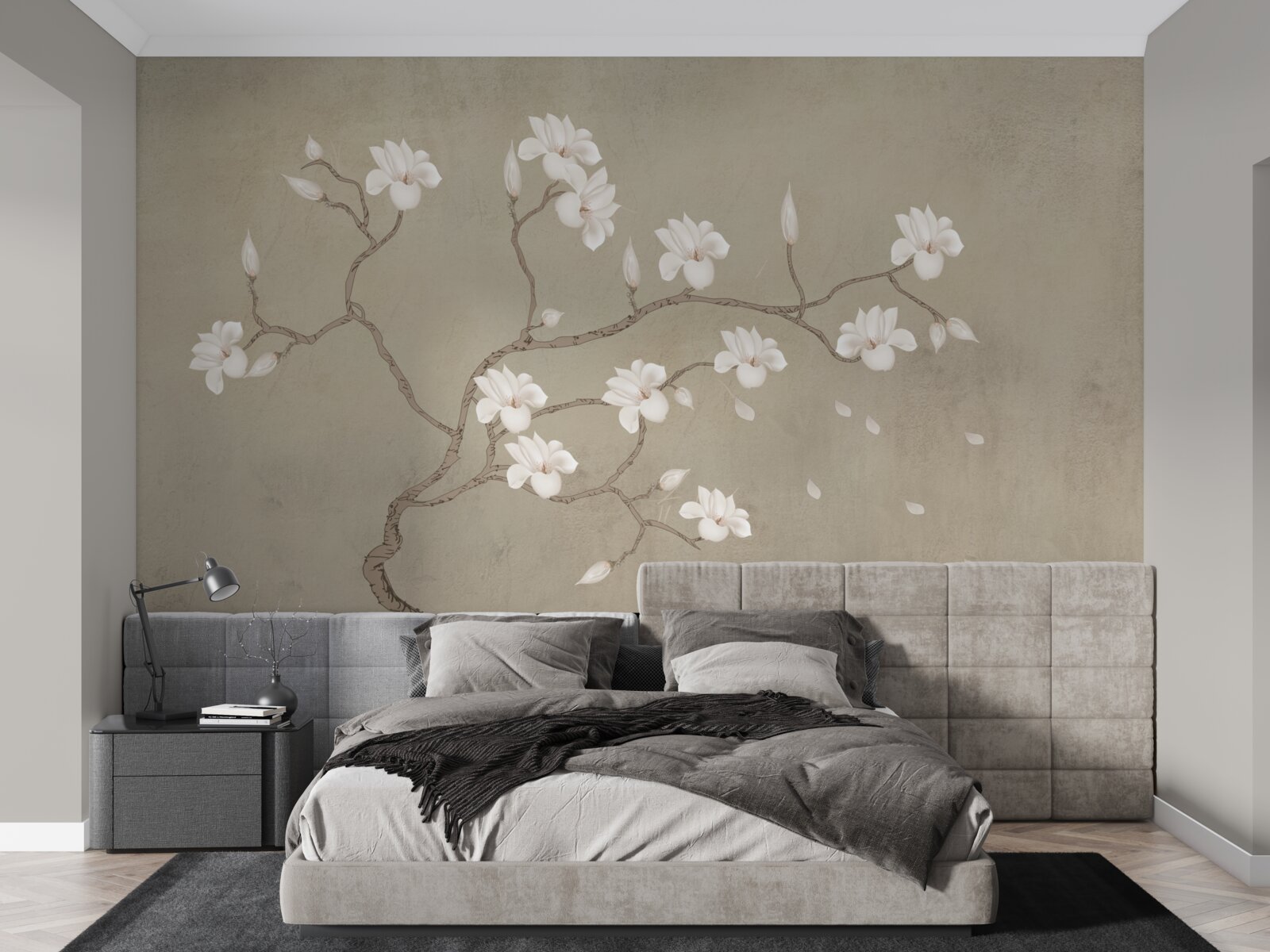 Fototapeta jediný strom s bielymi kvetmi v hmle