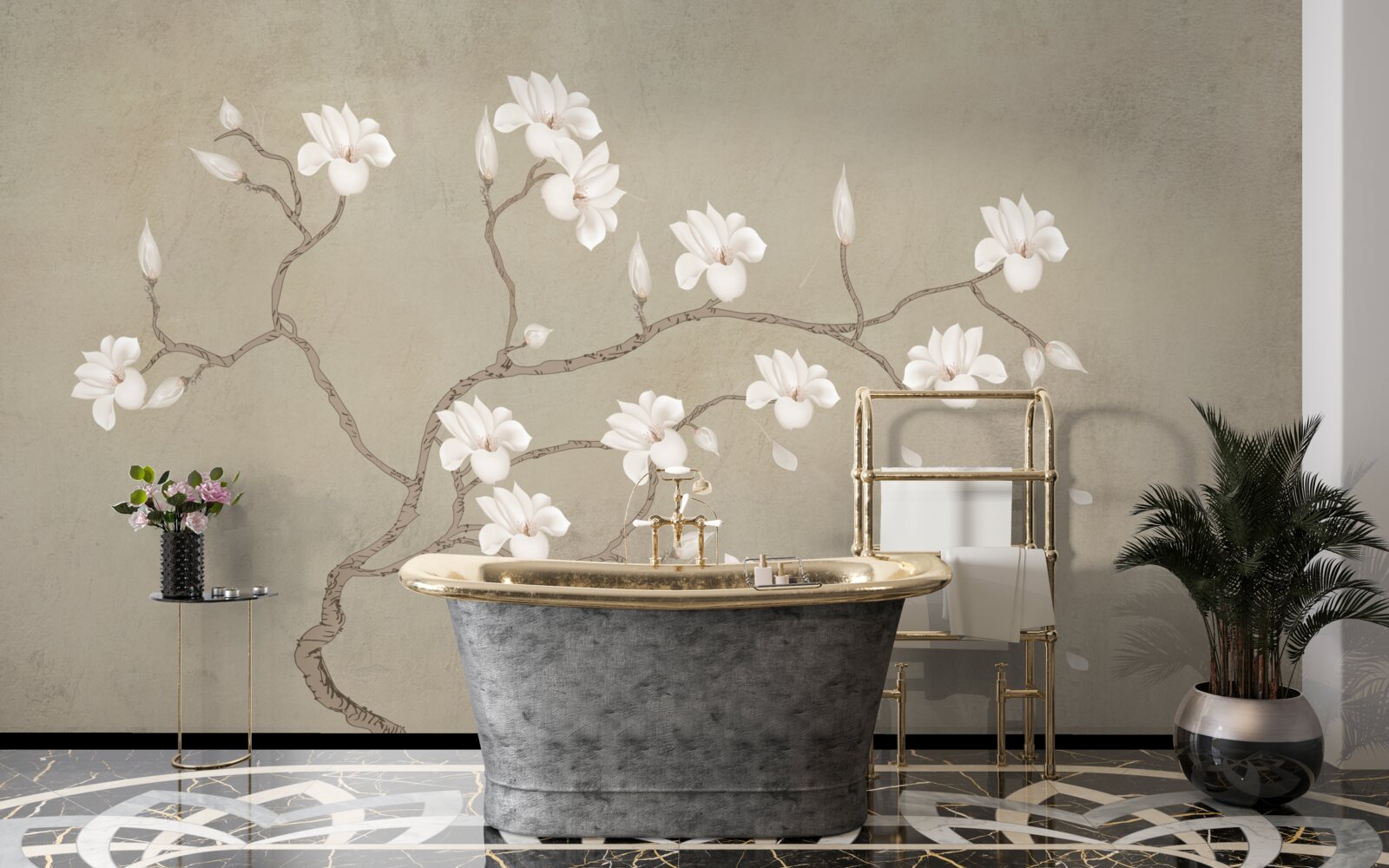 Fototapeta jediný strom s bielymi kvetmi v hmle