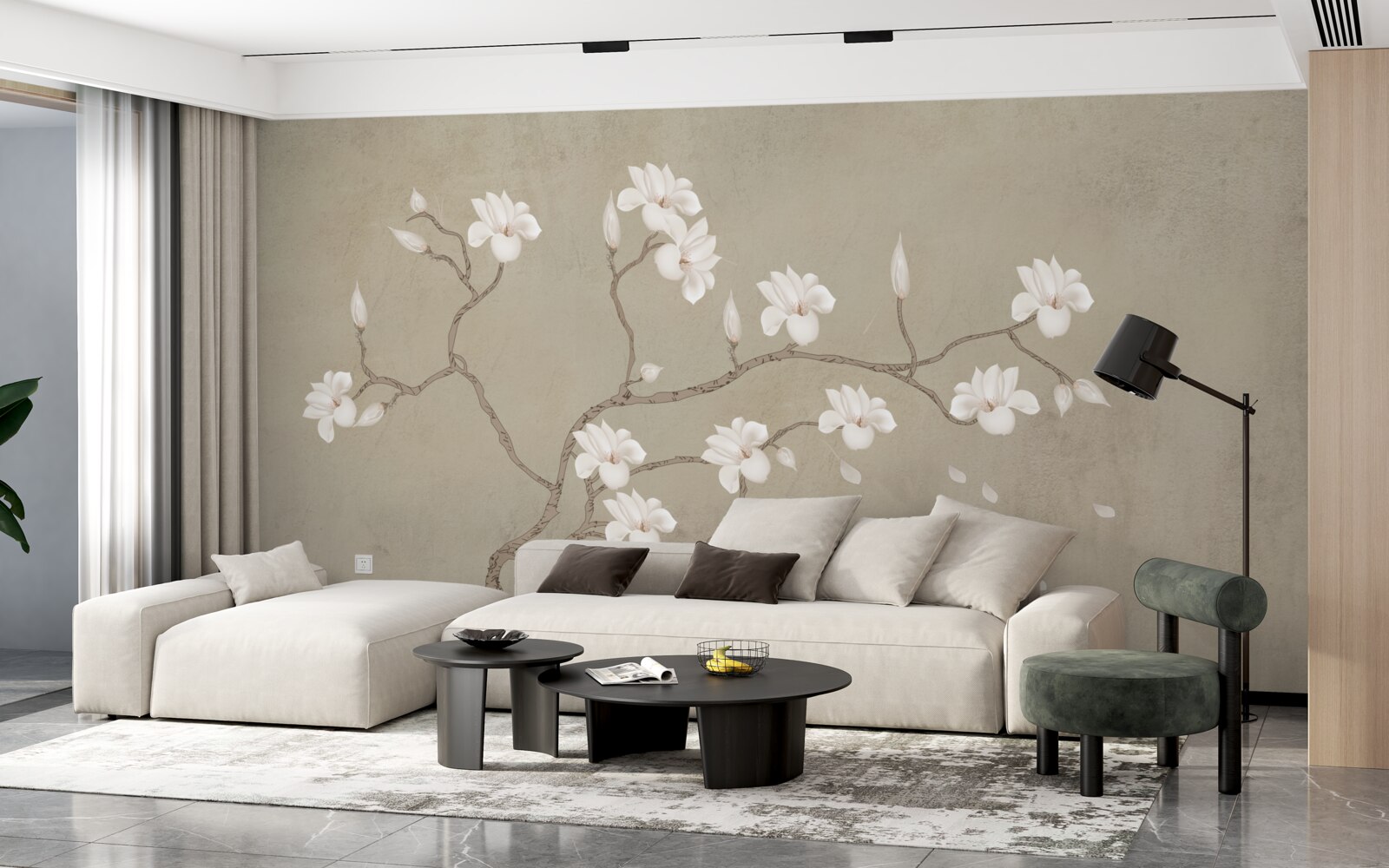 Fototapeta jediný strom s bielymi kvetmi v hmle