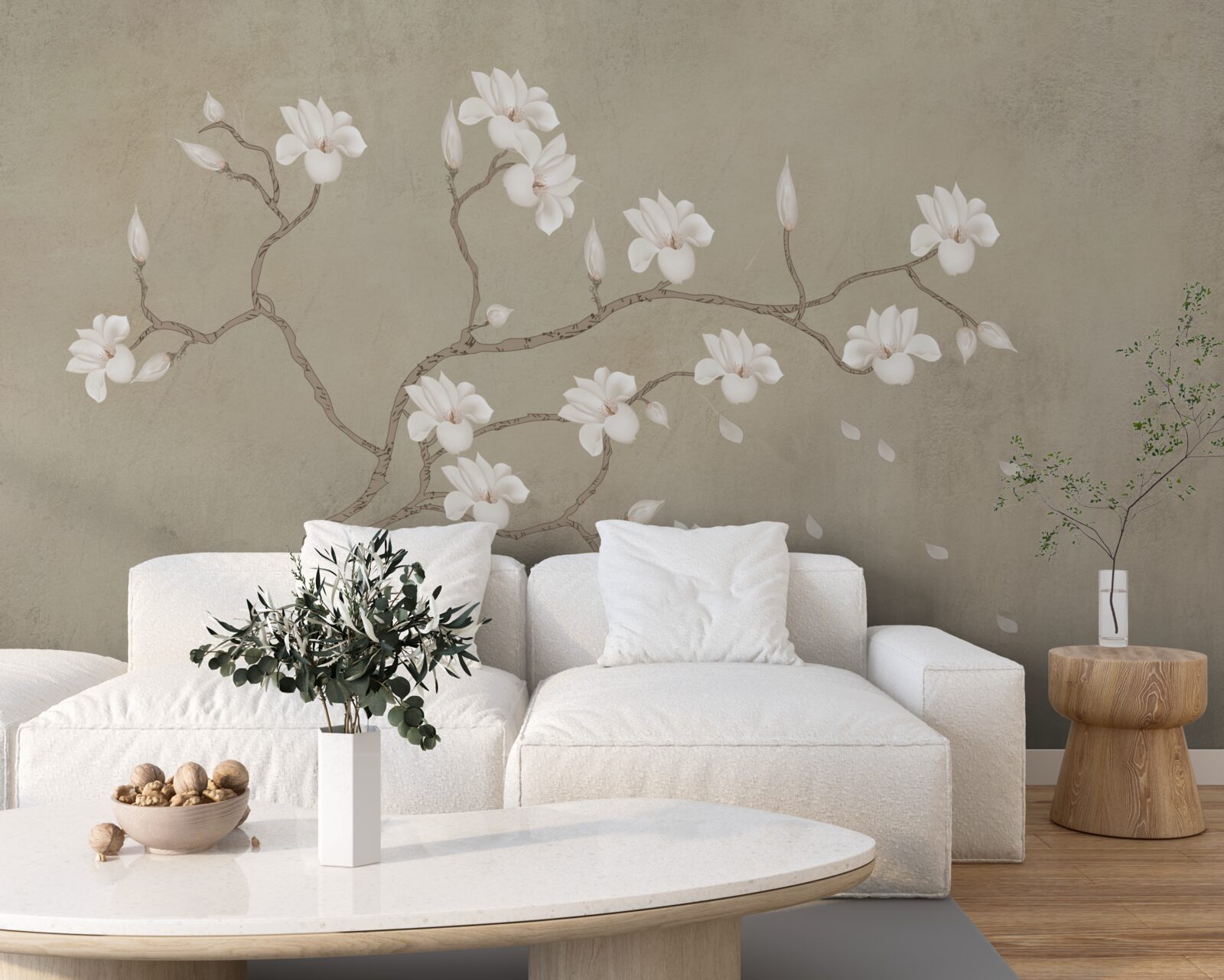 Fototapeta jediný strom s bielymi kvetmi v hmle