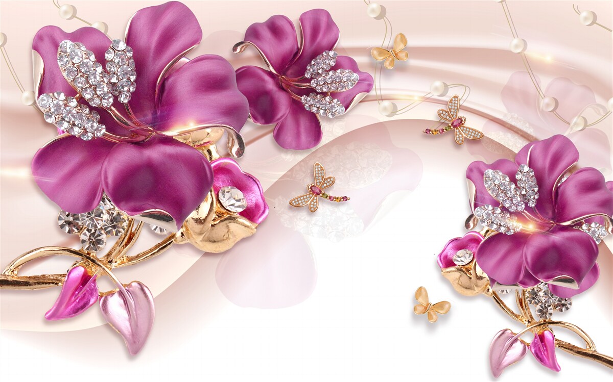 Fototapeta fialové okvetné lístky obklopené perlami a zlatom