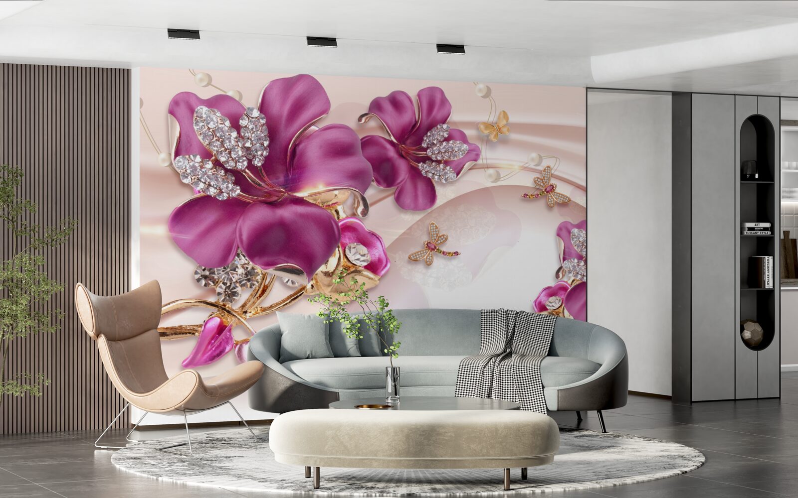 Fototapeta fialové okvetné lístky obklopené perlami a zlatom