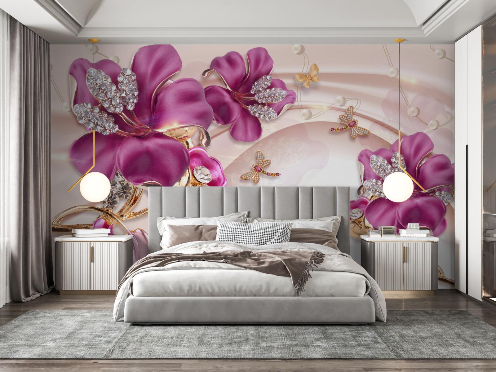 Fototapeta fialové okvetné lístky obklopené perlami a zlatom