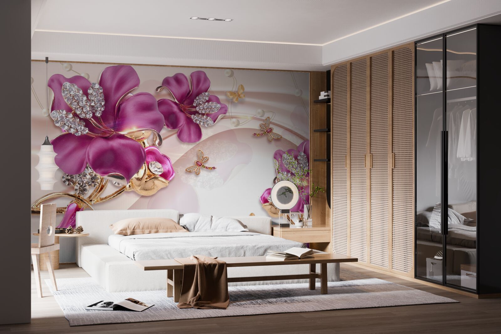 Fototapeta fialové okvetné lístky obklopené perlami a zlatom