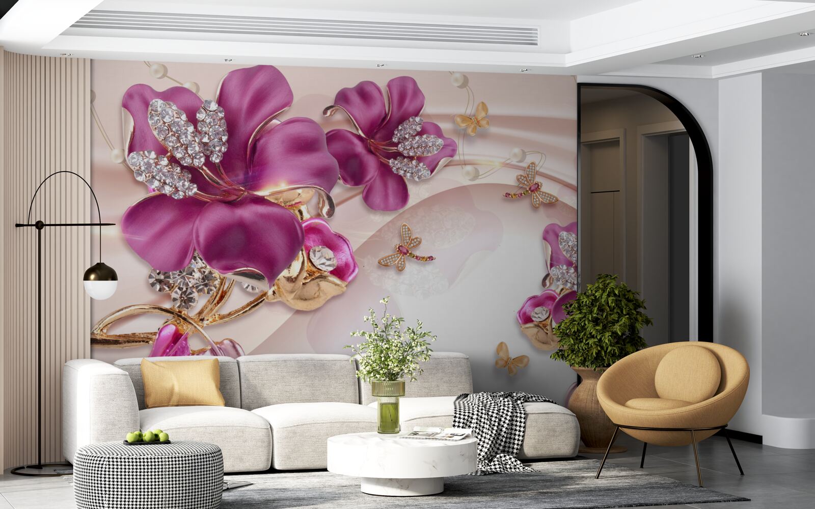 Fototapeta fialové okvetné lístky obklopené perlami a zlatom