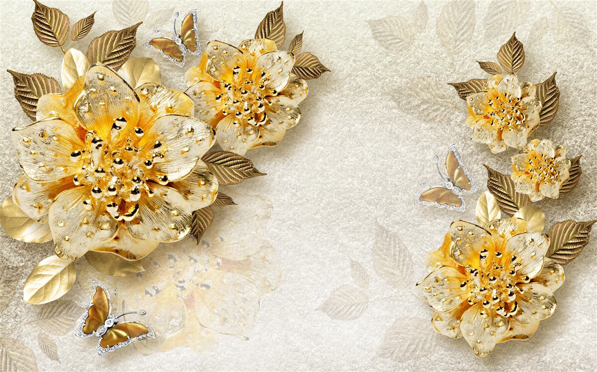 Fototapeta zlaté kvety v 3D