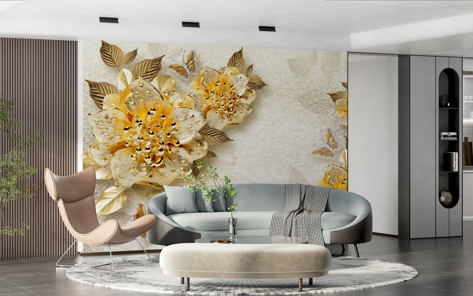 Fototapeta zlaté kvety v 3D