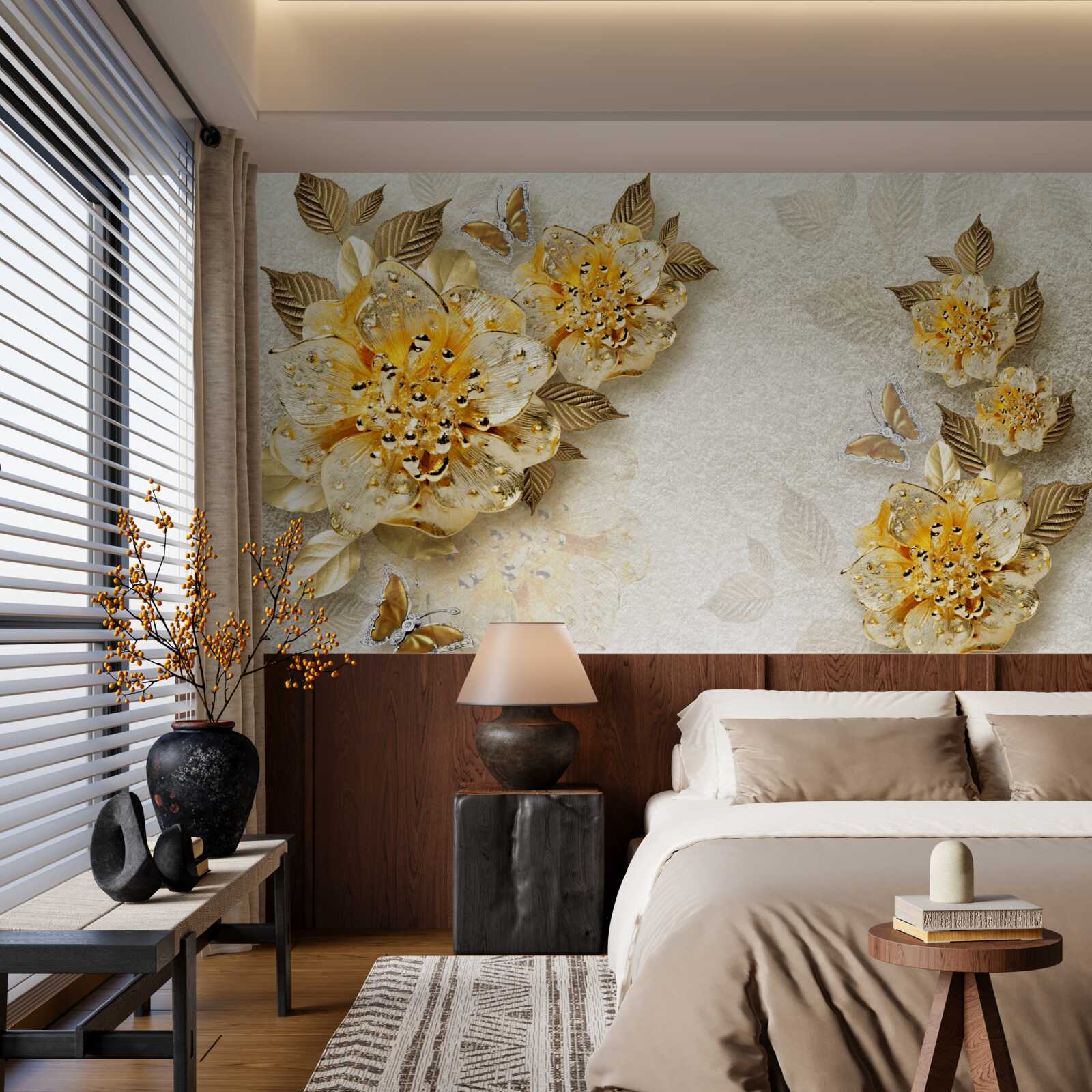 Fototapeta zlaté kvety v 3D