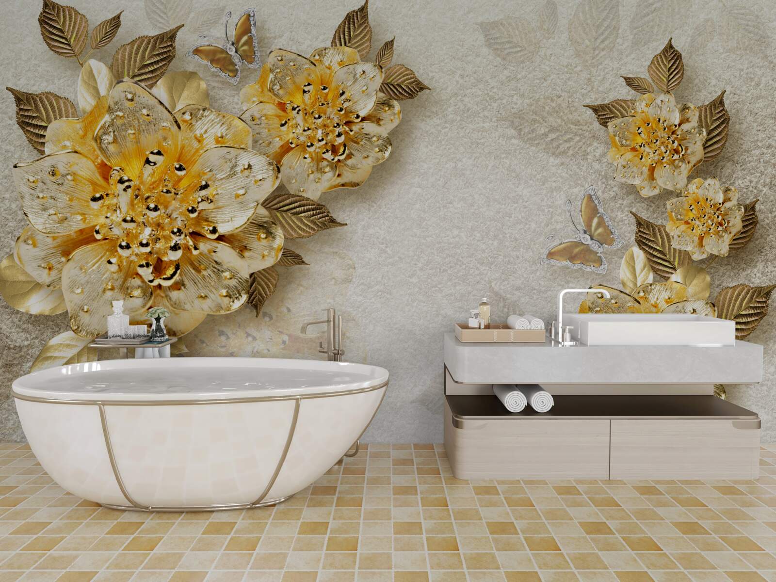 Fototapeta zlaté kvety v 3D