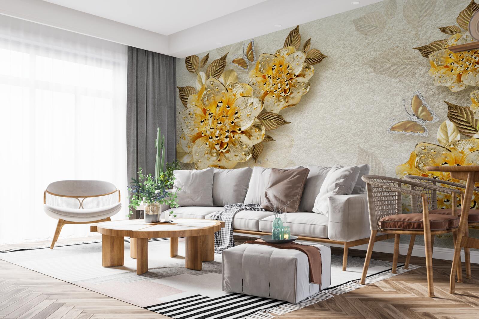 Fototapeta zlaté kvety v 3D