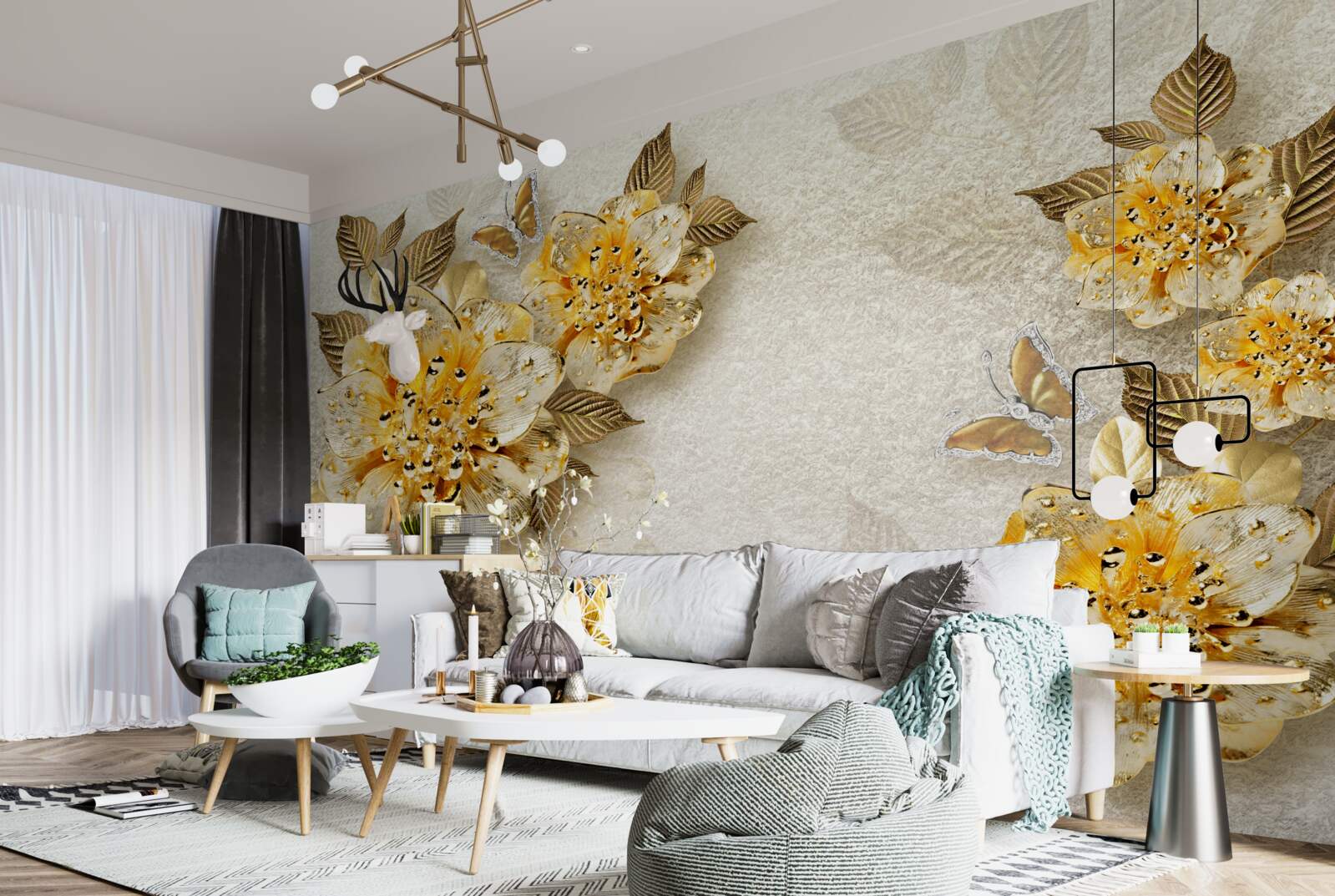 Fototapeta zlaté kvety v 3D