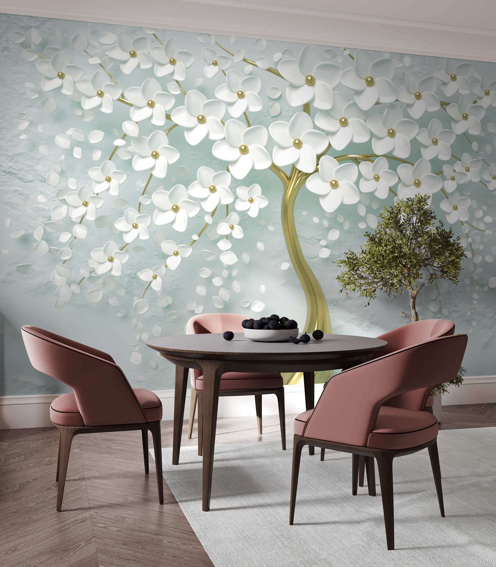 Fototapeta kvet s bielym oblečením na vetve stromu