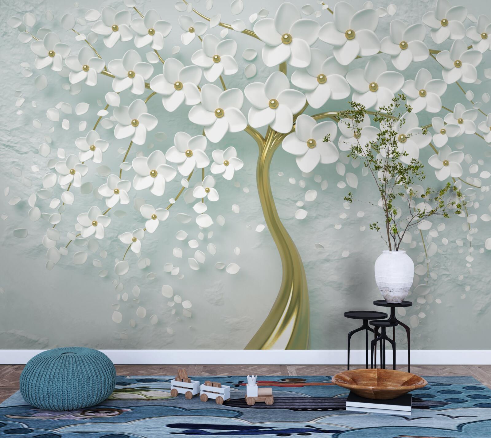 Fototapeta kvet s bielym oblečením na vetve stromu