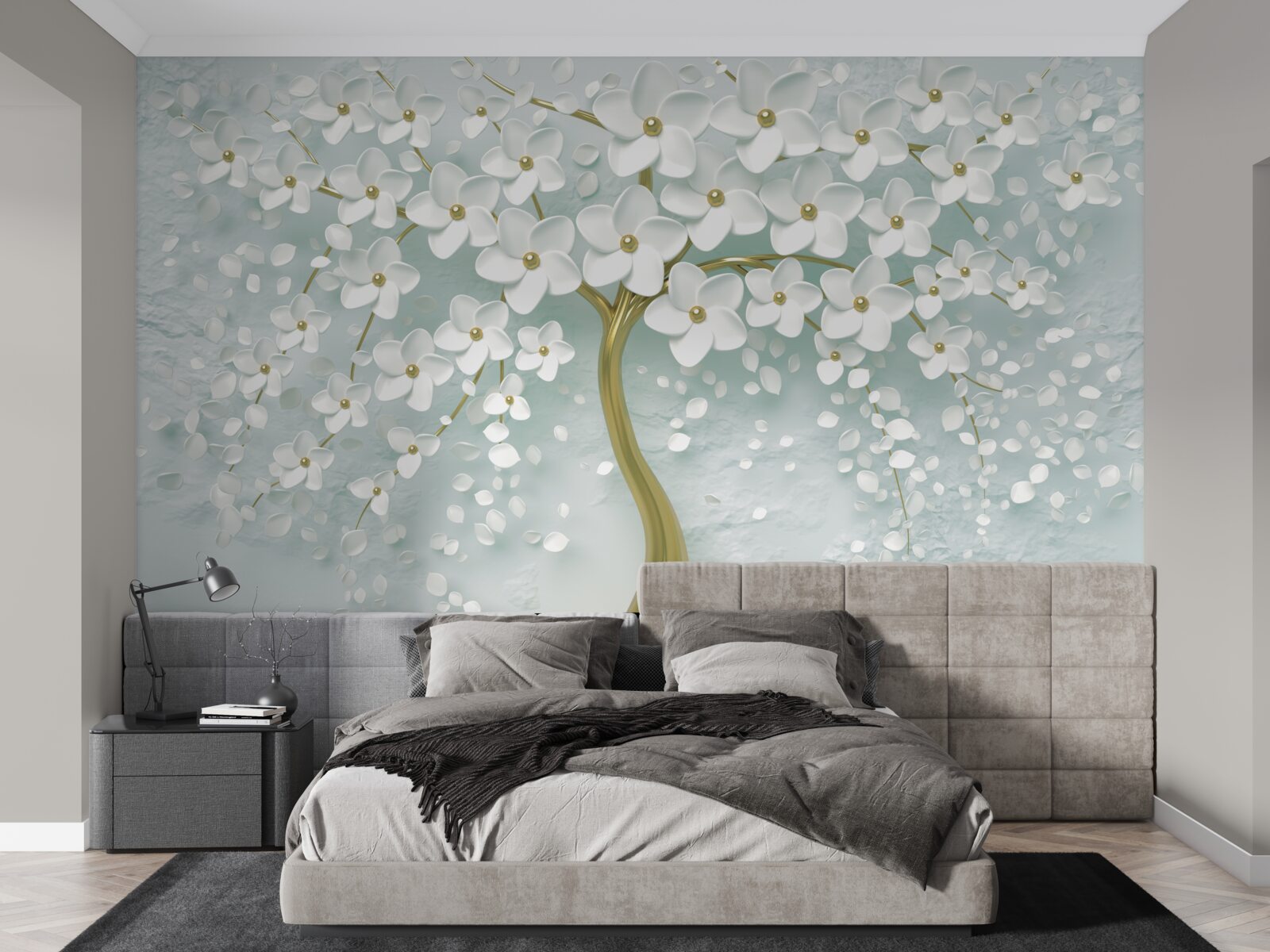 Fototapeta kvet s bielym oblečením na vetve stromu