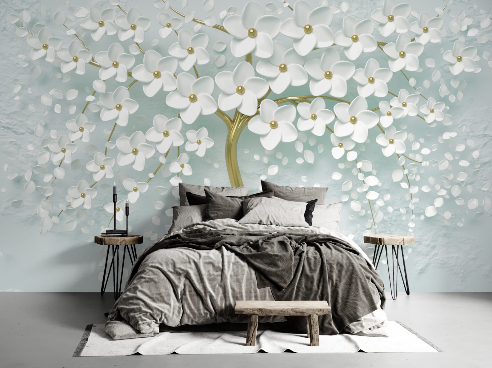 Fototapeta kvet s bielym oblečením na vetve stromu