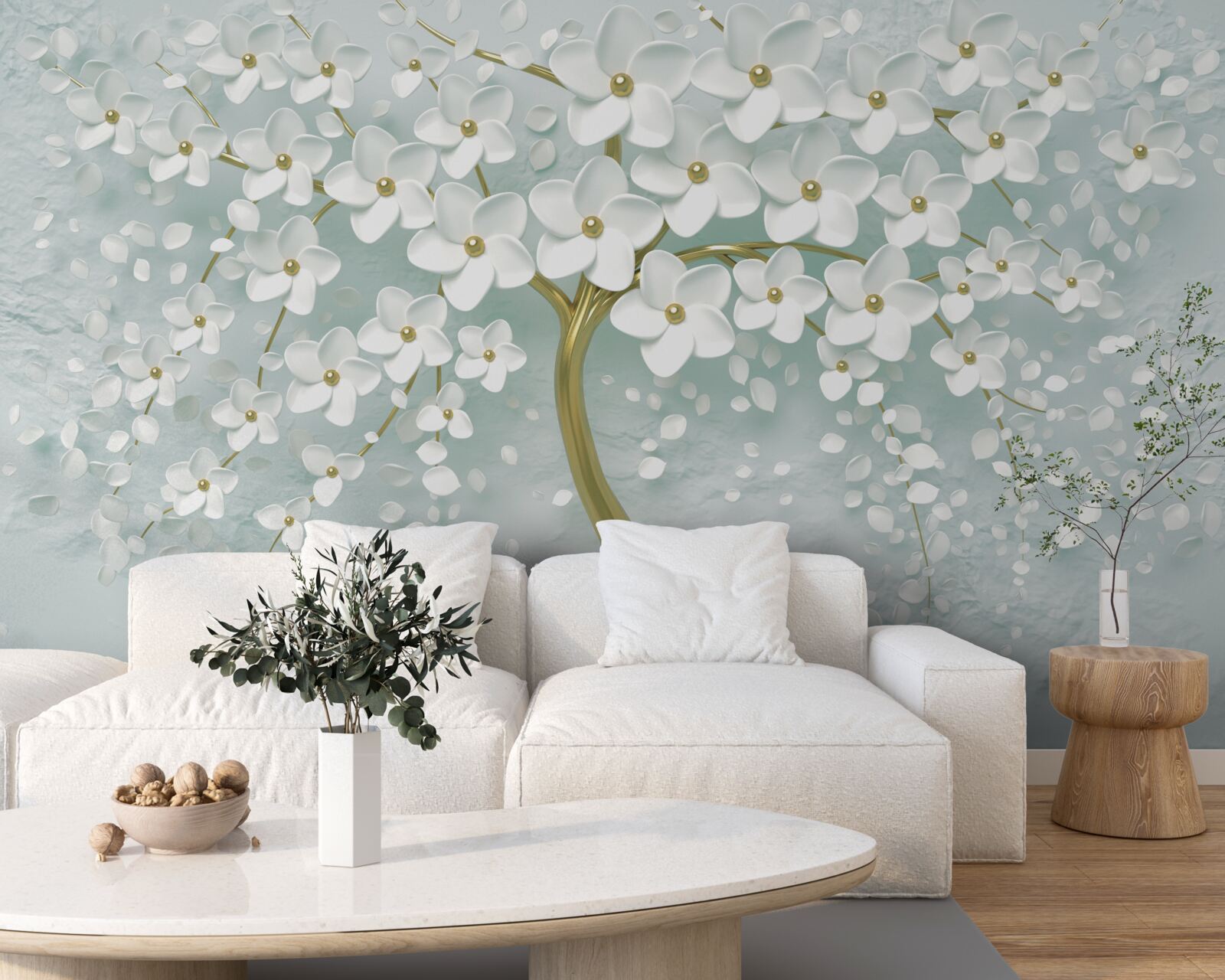 Fototapeta kvet s bielym oblečením na vetve stromu