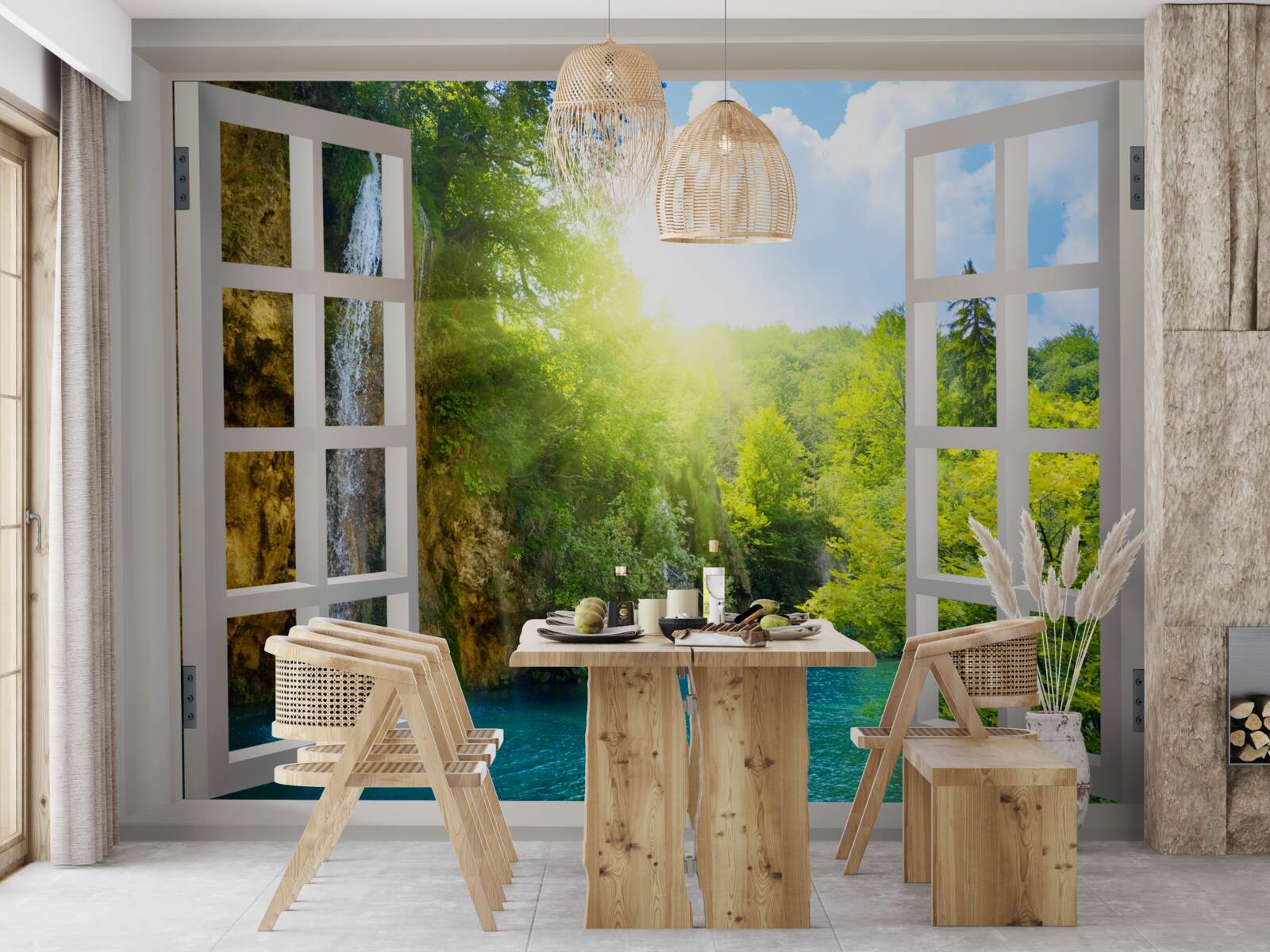 Fototapeta krajina prírody viditeľná za oknom a prenikavý prievan