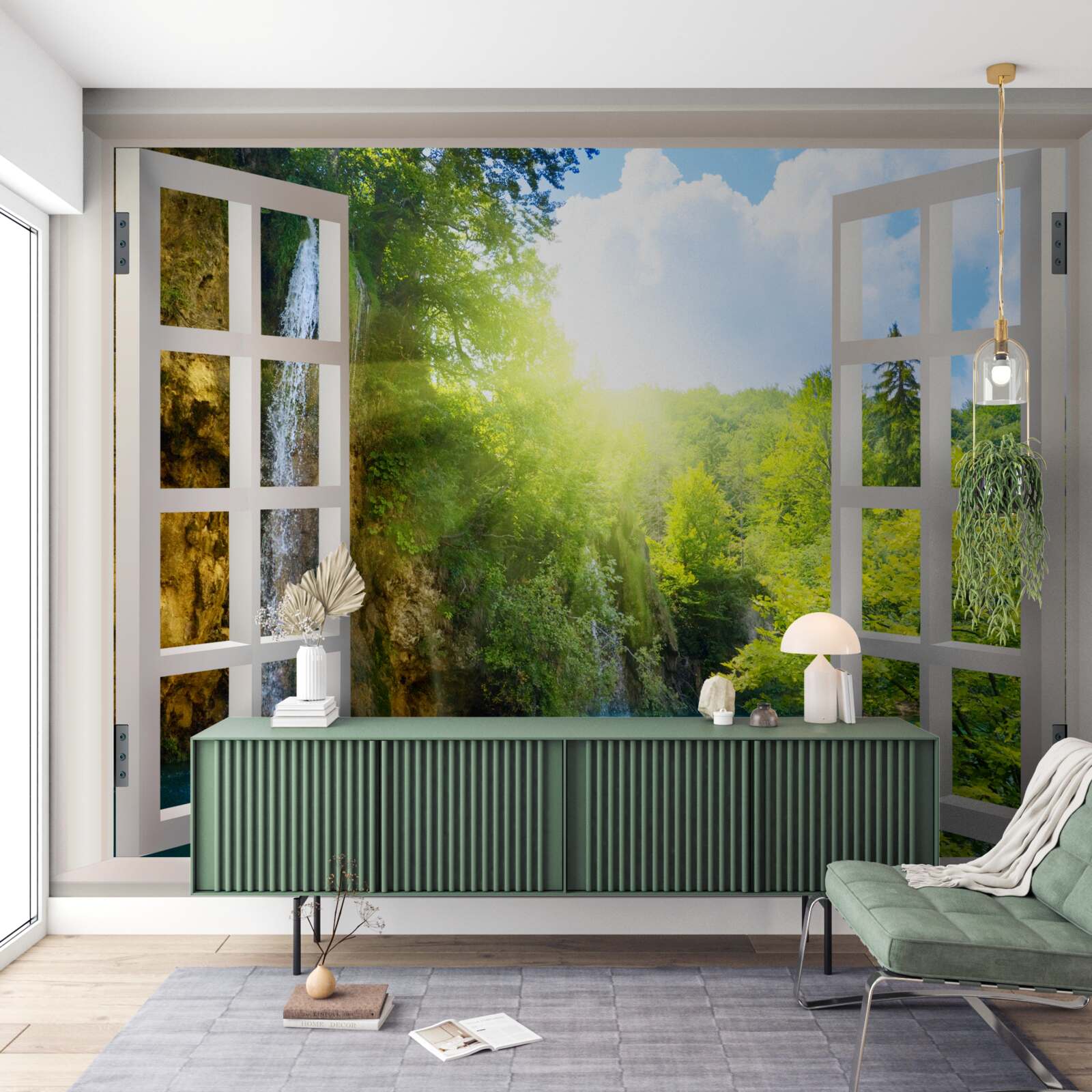 Fototapeta krajina prírody viditeľná za oknom a prenikavý prievan