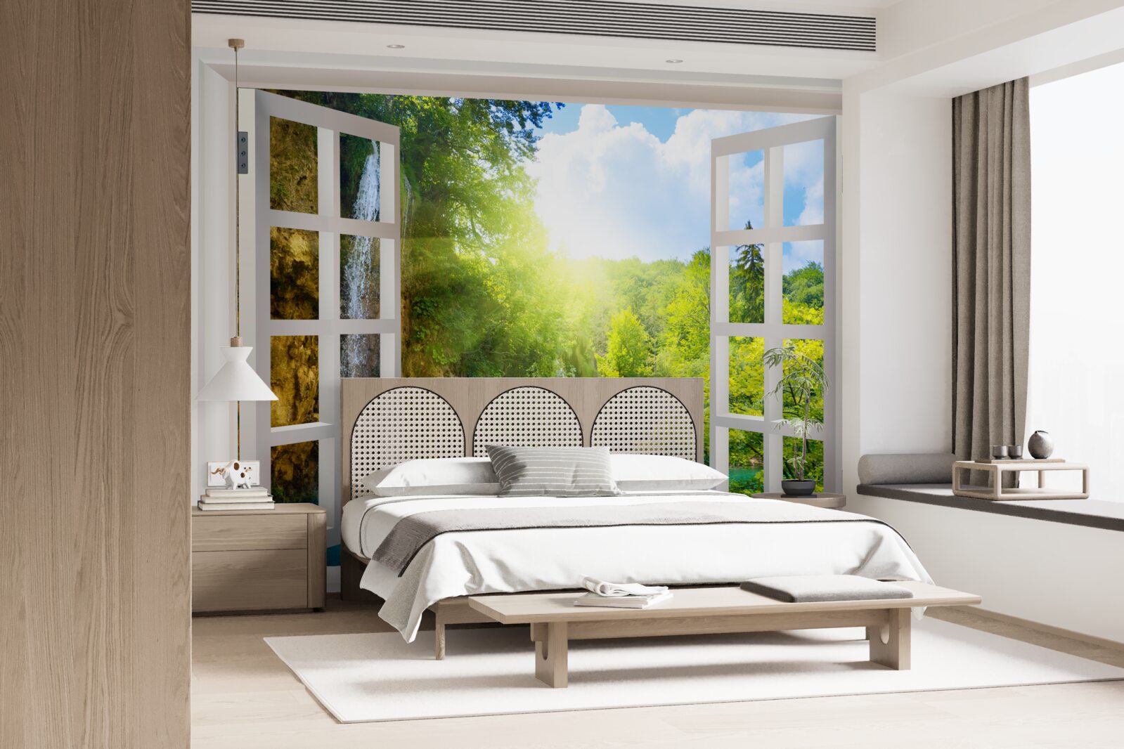 Fototapeta krajina prírody viditeľná za oknom a prenikavý prievan