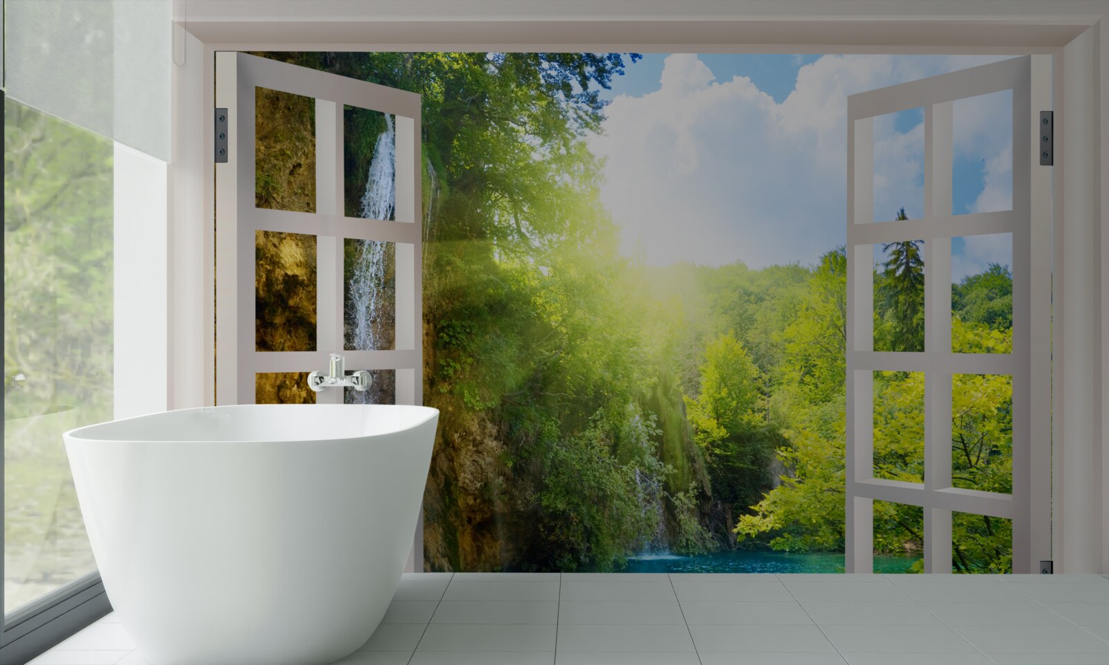 Fototapeta krajina prírody viditeľná za oknom a prenikavý prievan