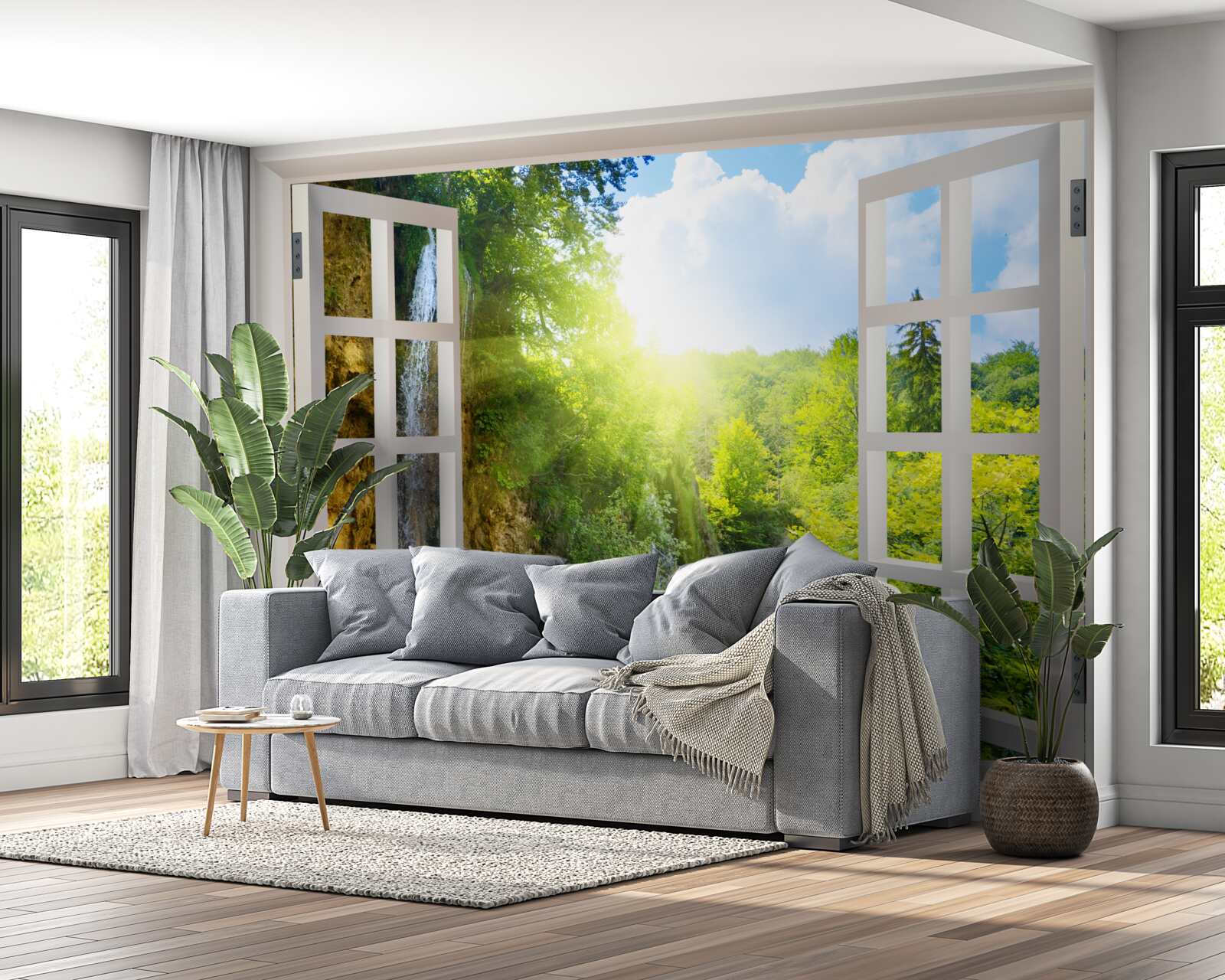 Fototapeta krajina prírody viditeľná za oknom a prenikavý prievan