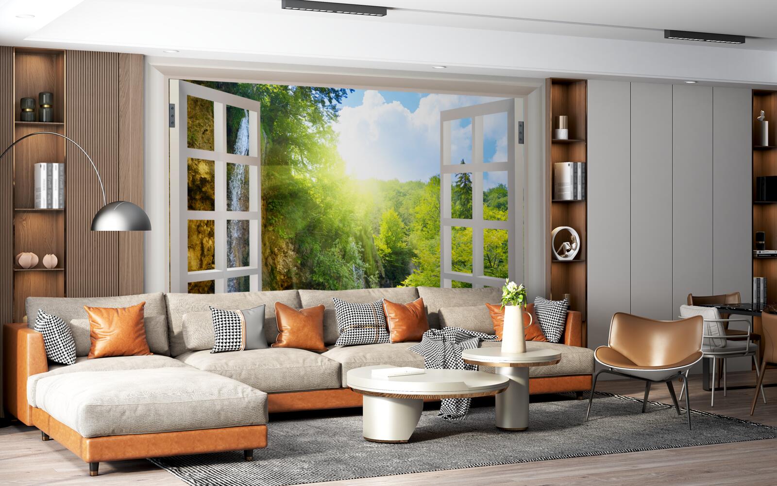 Fototapeta krajina prírody viditeľná za oknom a prenikavý prievan