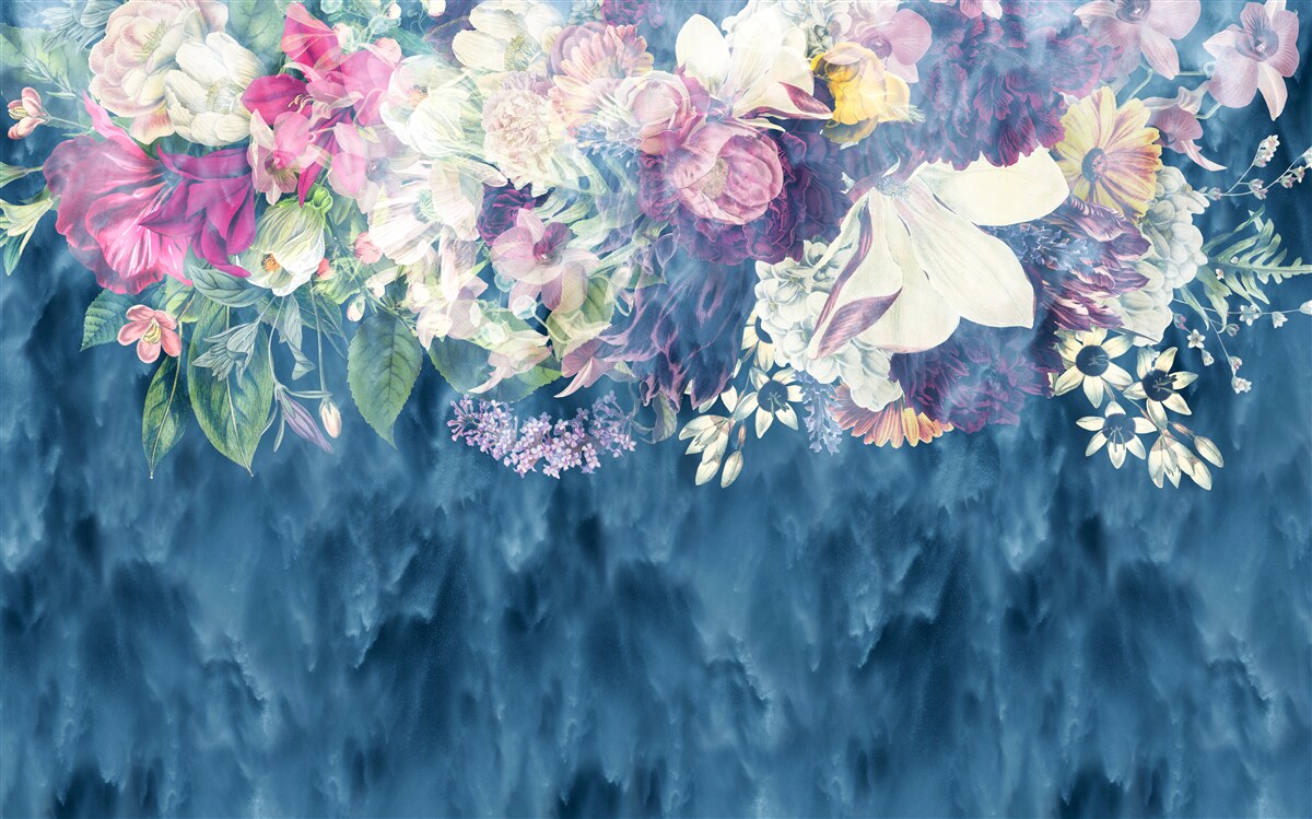 Fototapeta Stena, pohovka a modré tienidlo