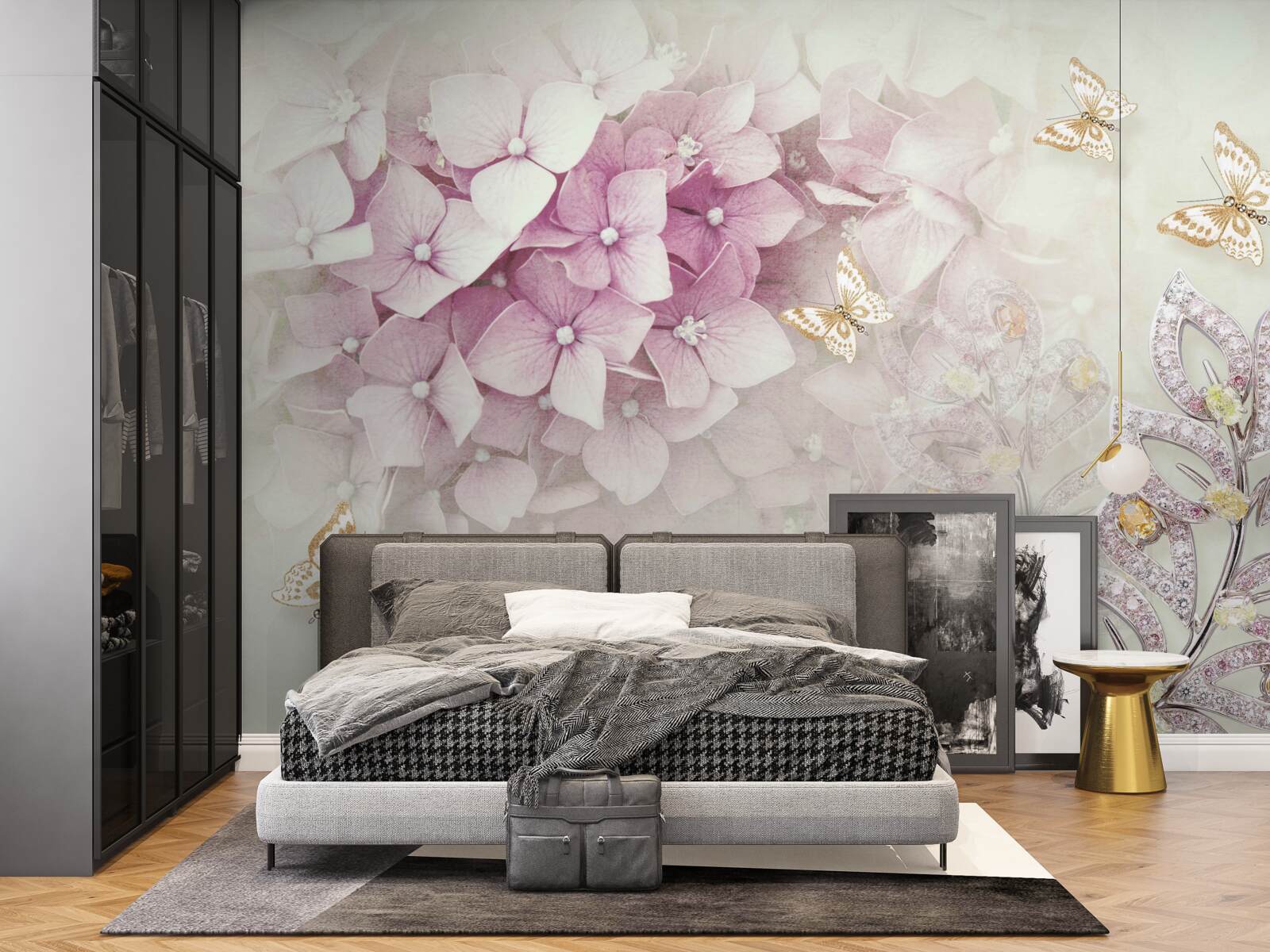 Fototapeta motýle a púčiky ruží