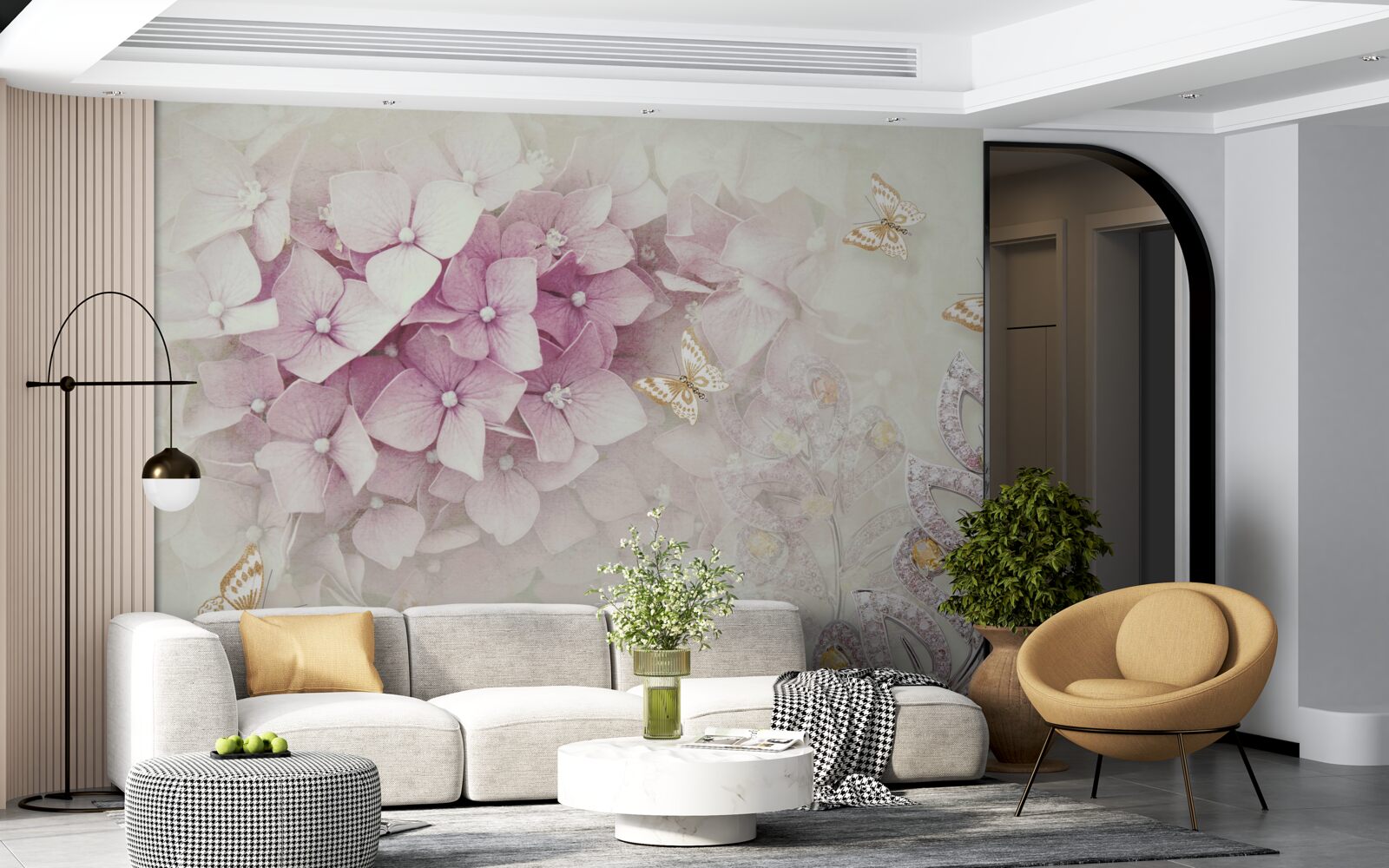 Fototapeta motýle a púčiky ruží