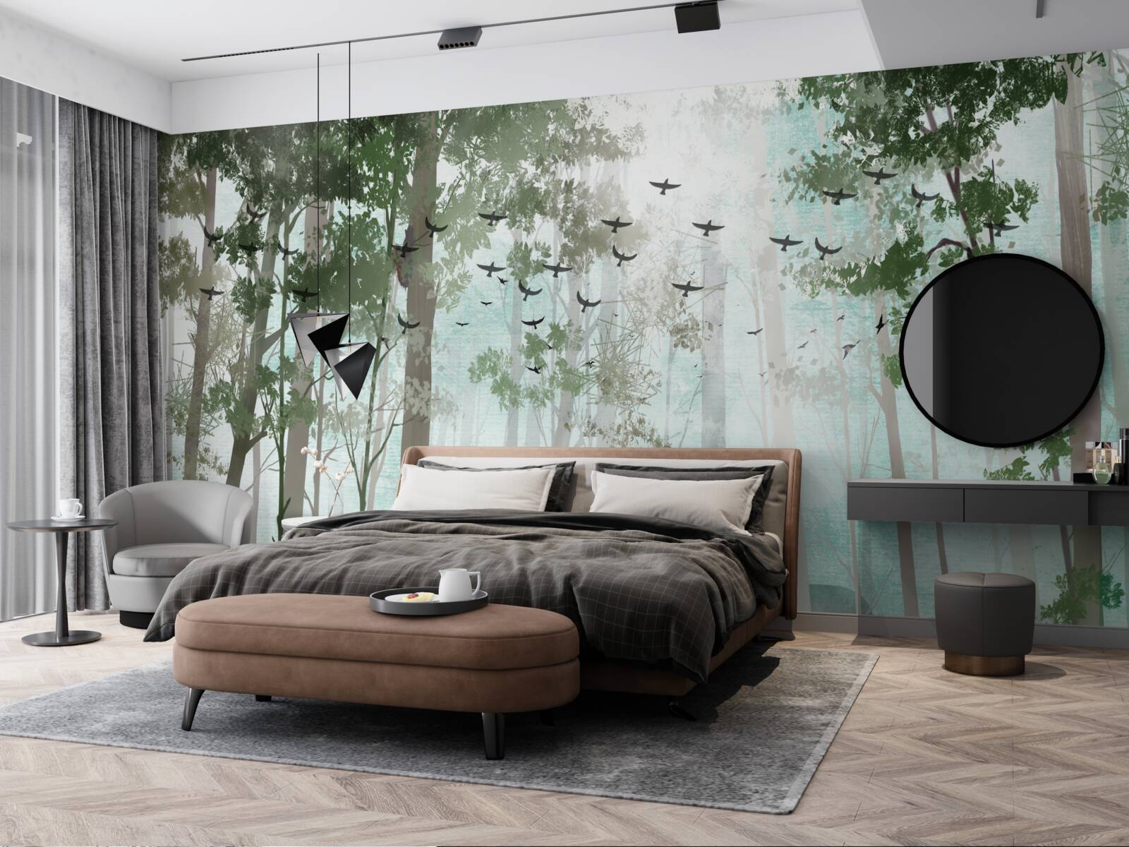 Fototapeta V lese žijú vtáky a jelene