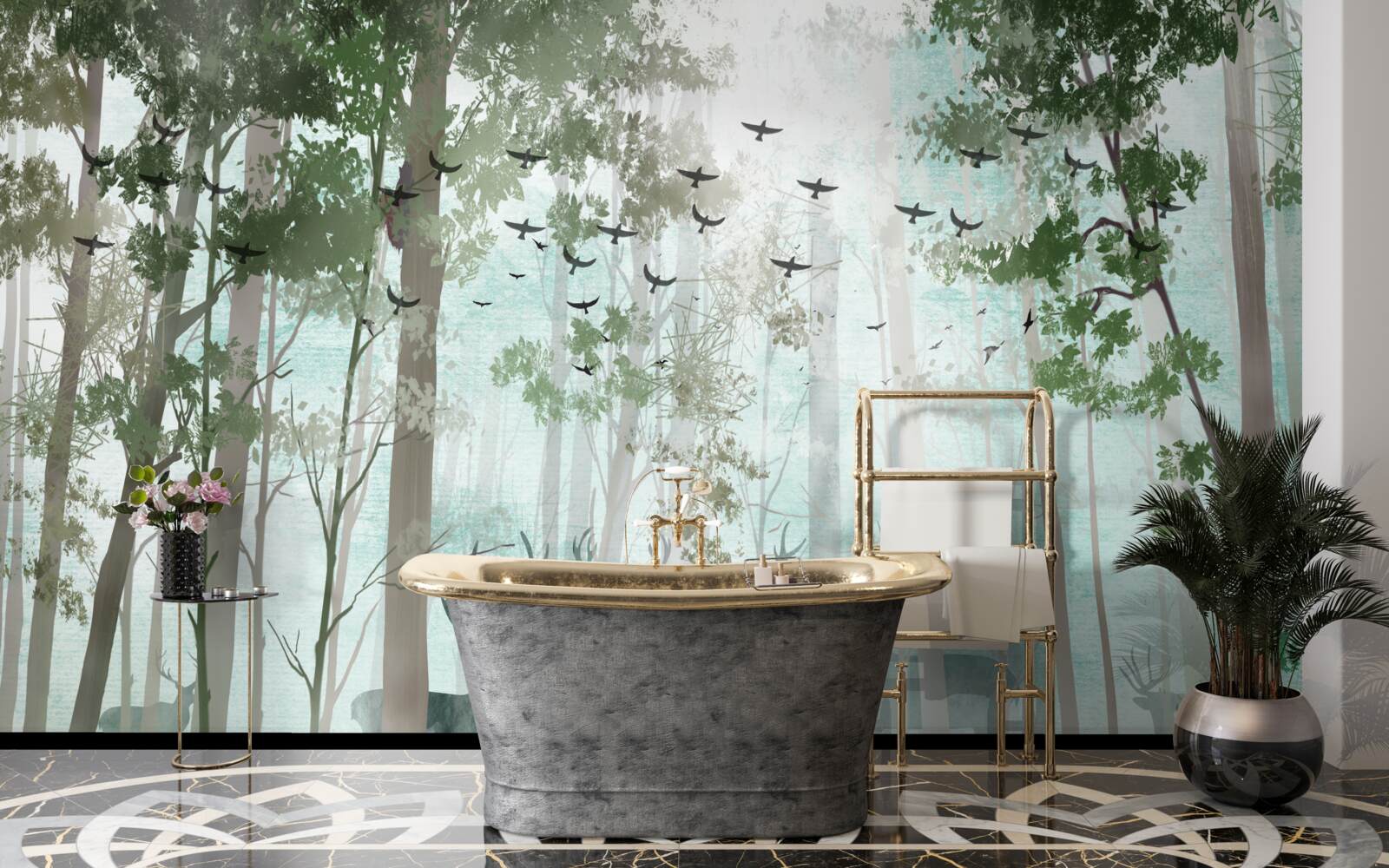 Fototapeta V lese žijú vtáky a jelene