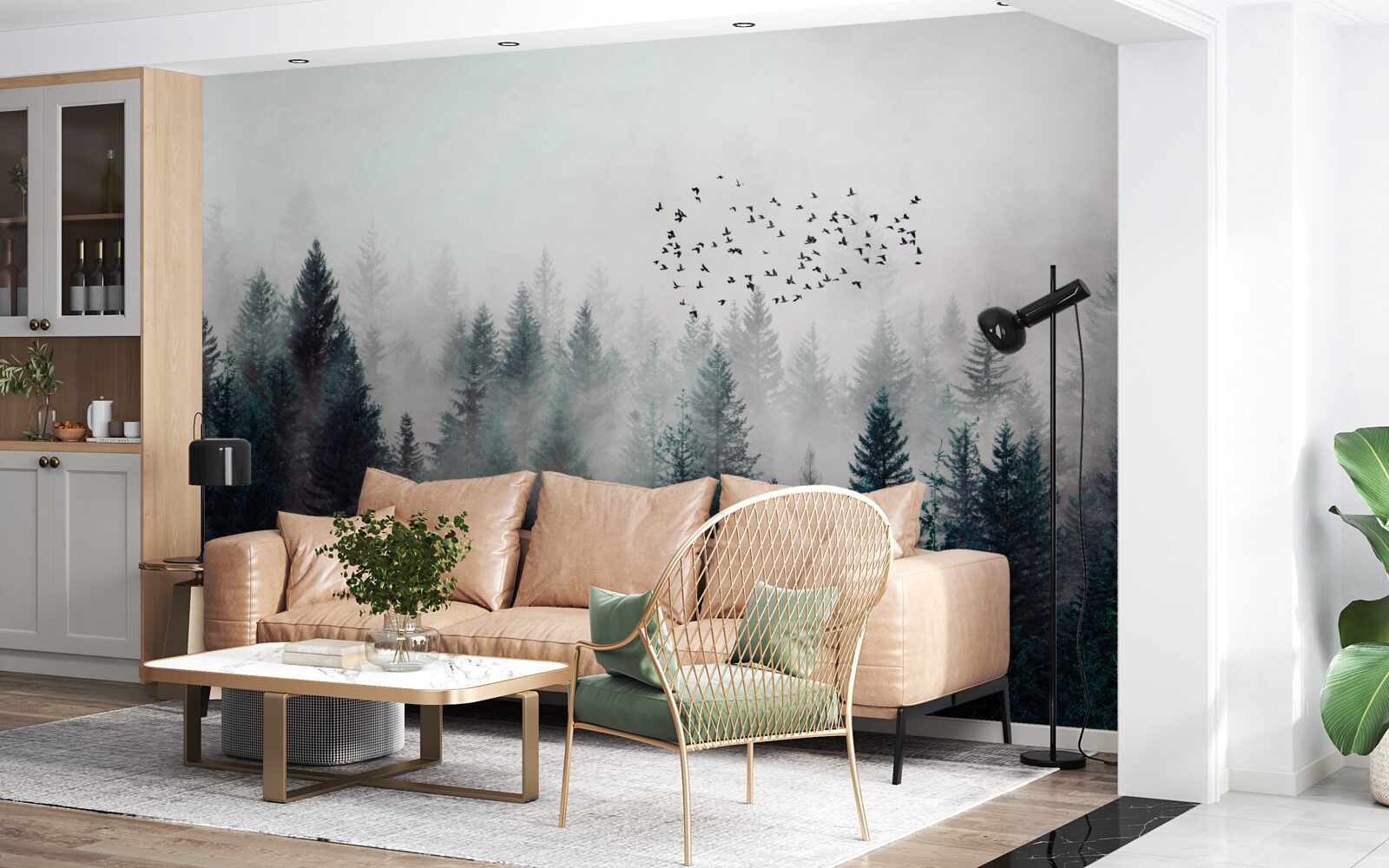 Fototapeta vtáky a vianočné stromčeky