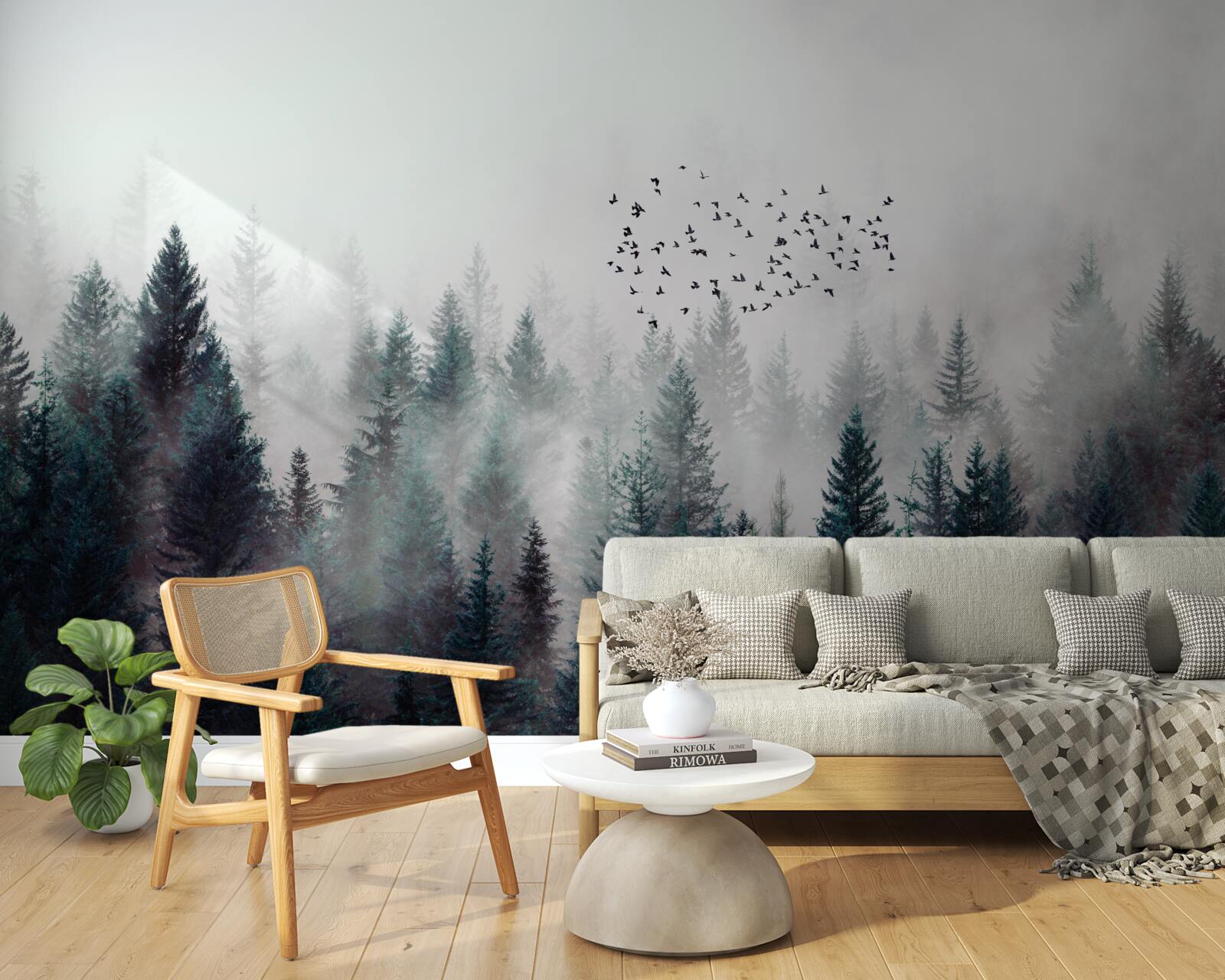 Fototapeta vtáky a vianočné stromčeky