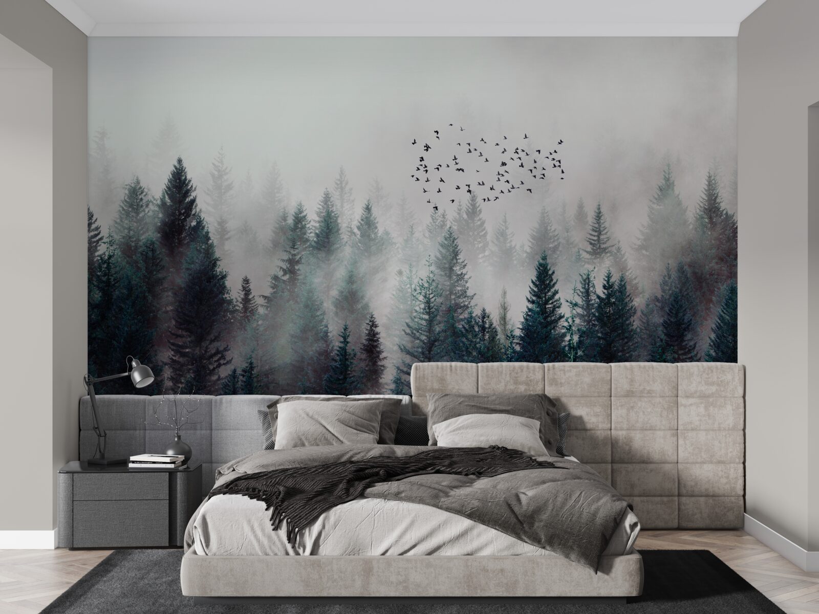 Fototapeta vtáky a vianočné stromčeky