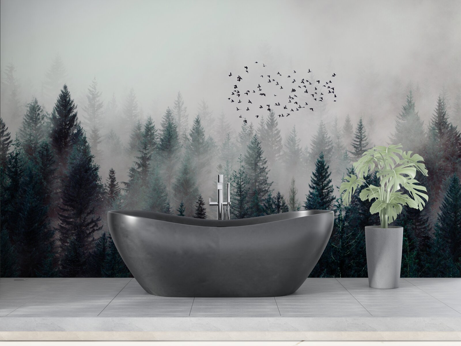 Fototapeta vtáky a vianočné stromčeky