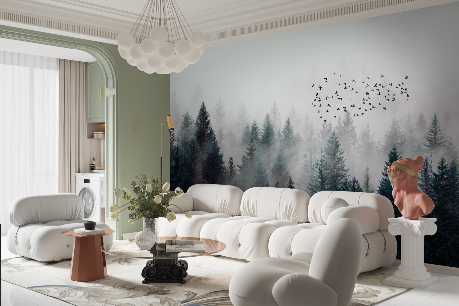 Fototapeta vtáky a vianočné stromčeky