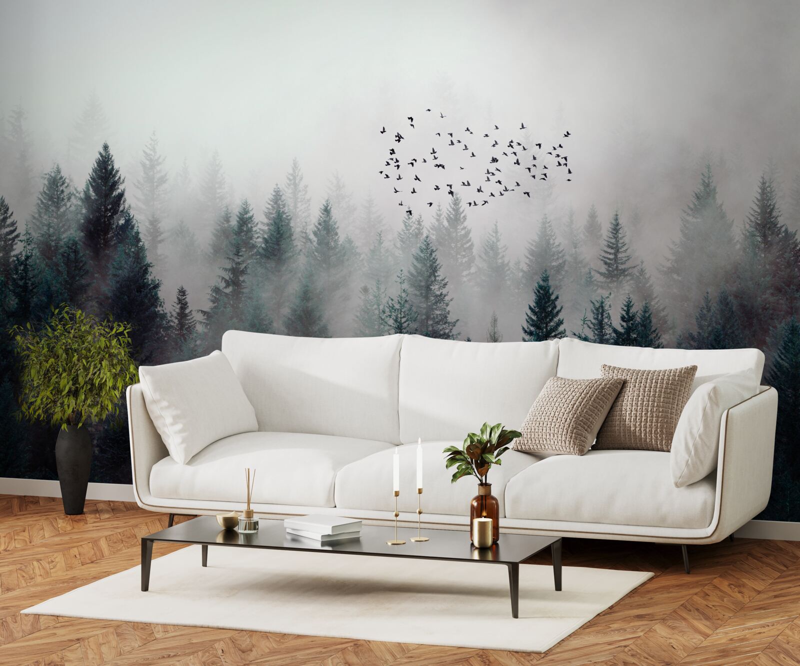 Fototapeta vtáky a vianočné stromčeky