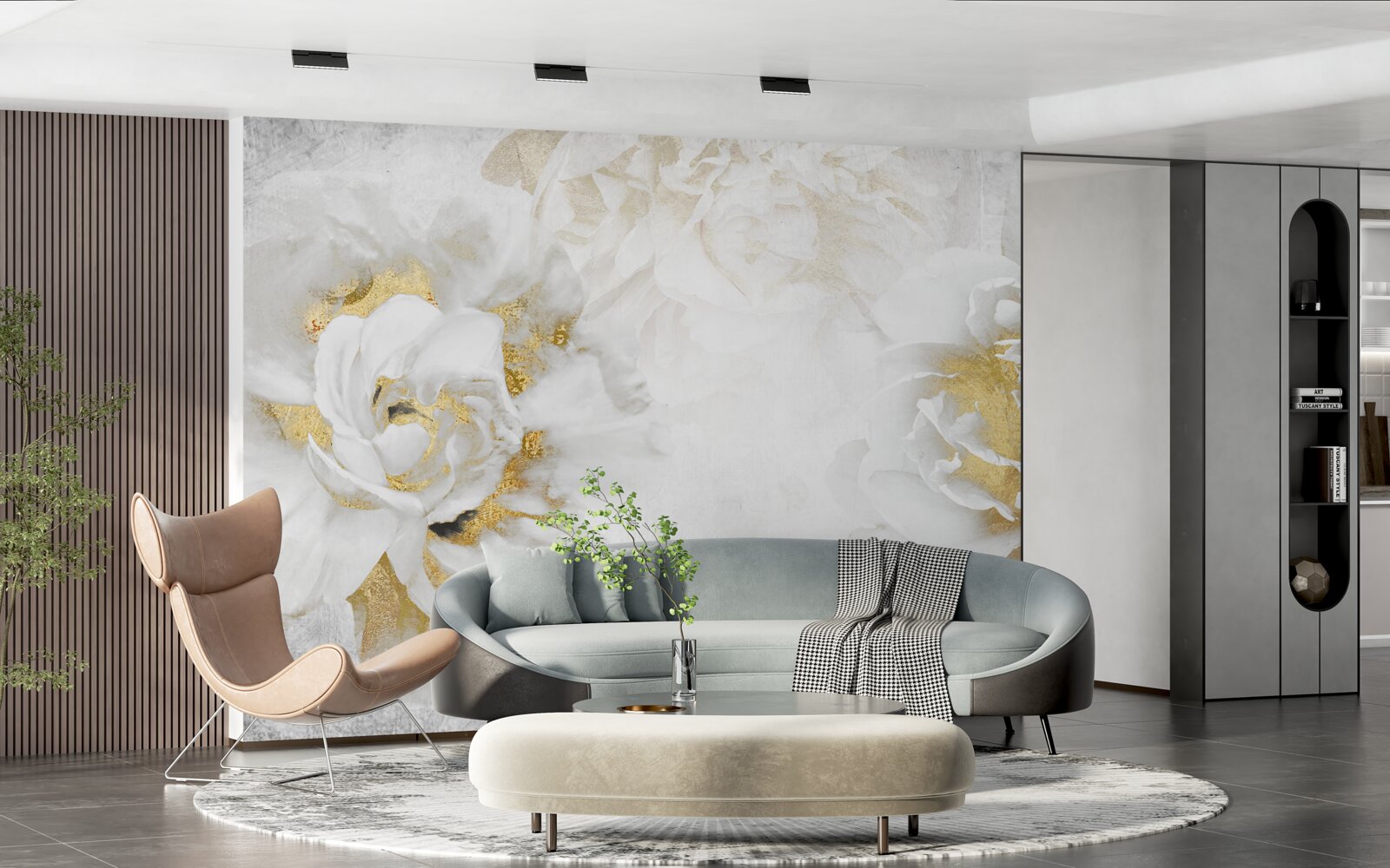 Fototapeta biele kvety so zlatými prvkami